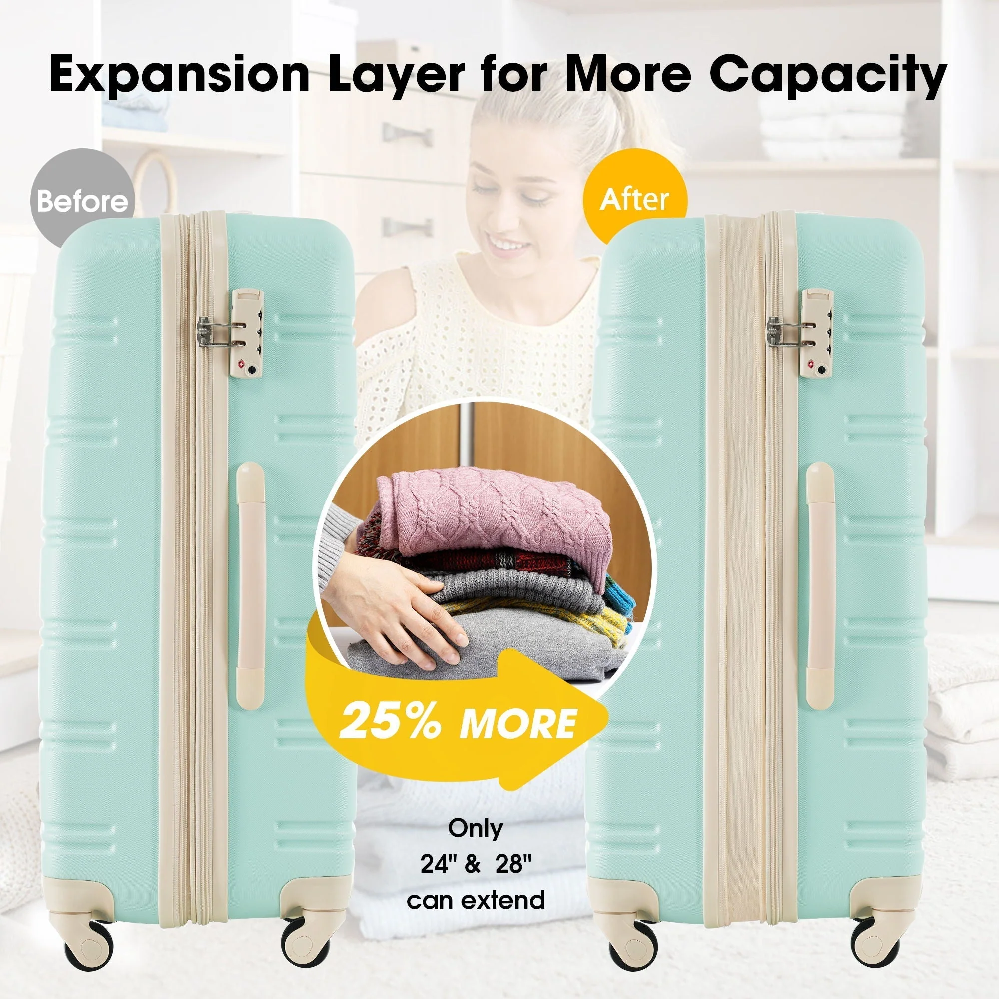 3 Piece Luggage Set Hardside Spinner Suitcase with TSA Lock - Image 10