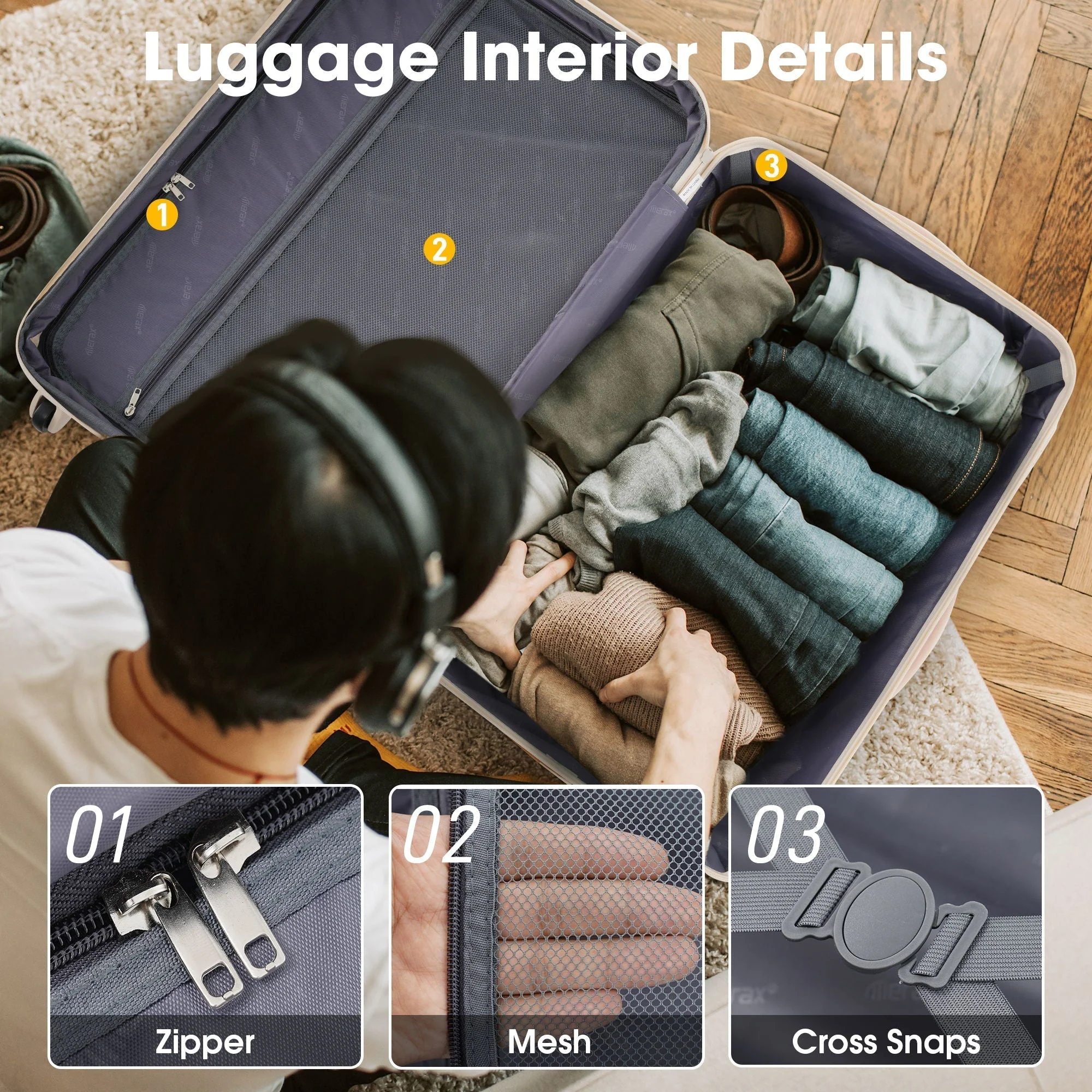 3 Piece Luggage Set Hardside Spinner Suitcase with TSA Lock - Image 2