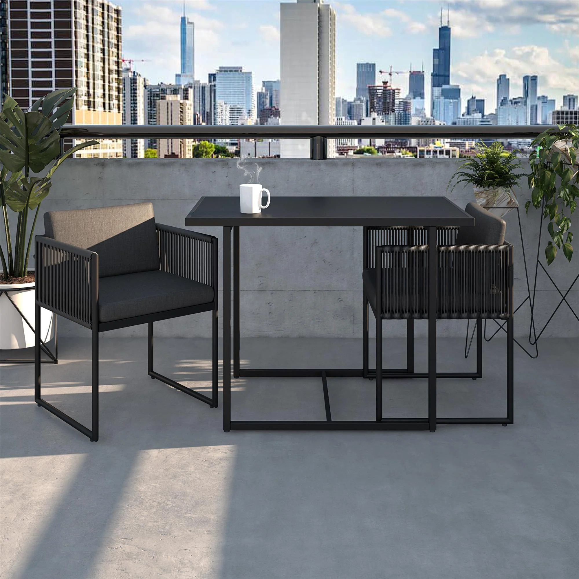 3 Piece Nesting Outdoor Bistro Set - Dark Gray - Image 4