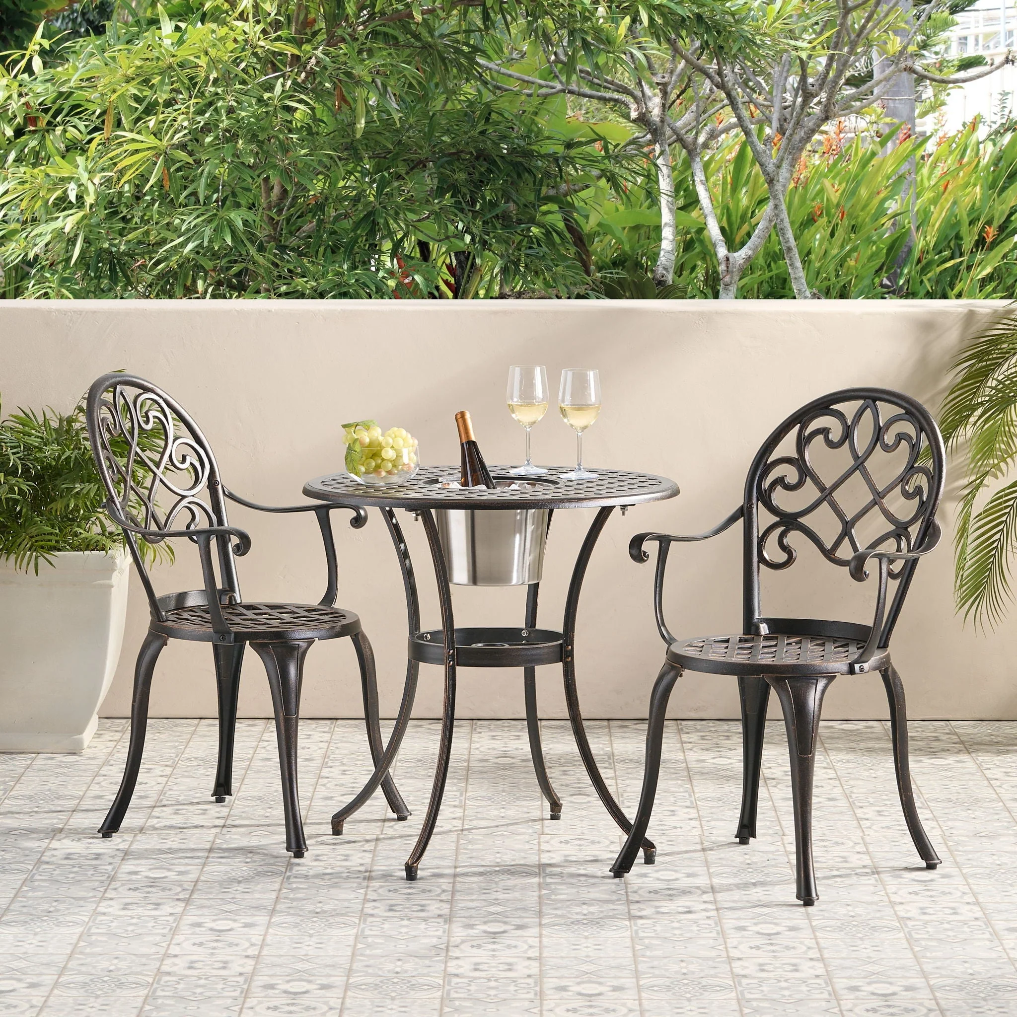 3 Piece Outdoor Aluminium Cast Bistro Set With Ice Bucket - Copper - Image 3