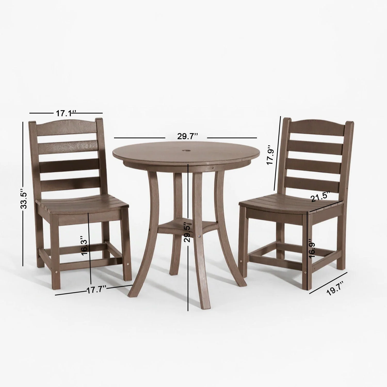 3 Piece Outdoor Dining Set, Round Patio Table With 2 Armless Chairs - Image 4
