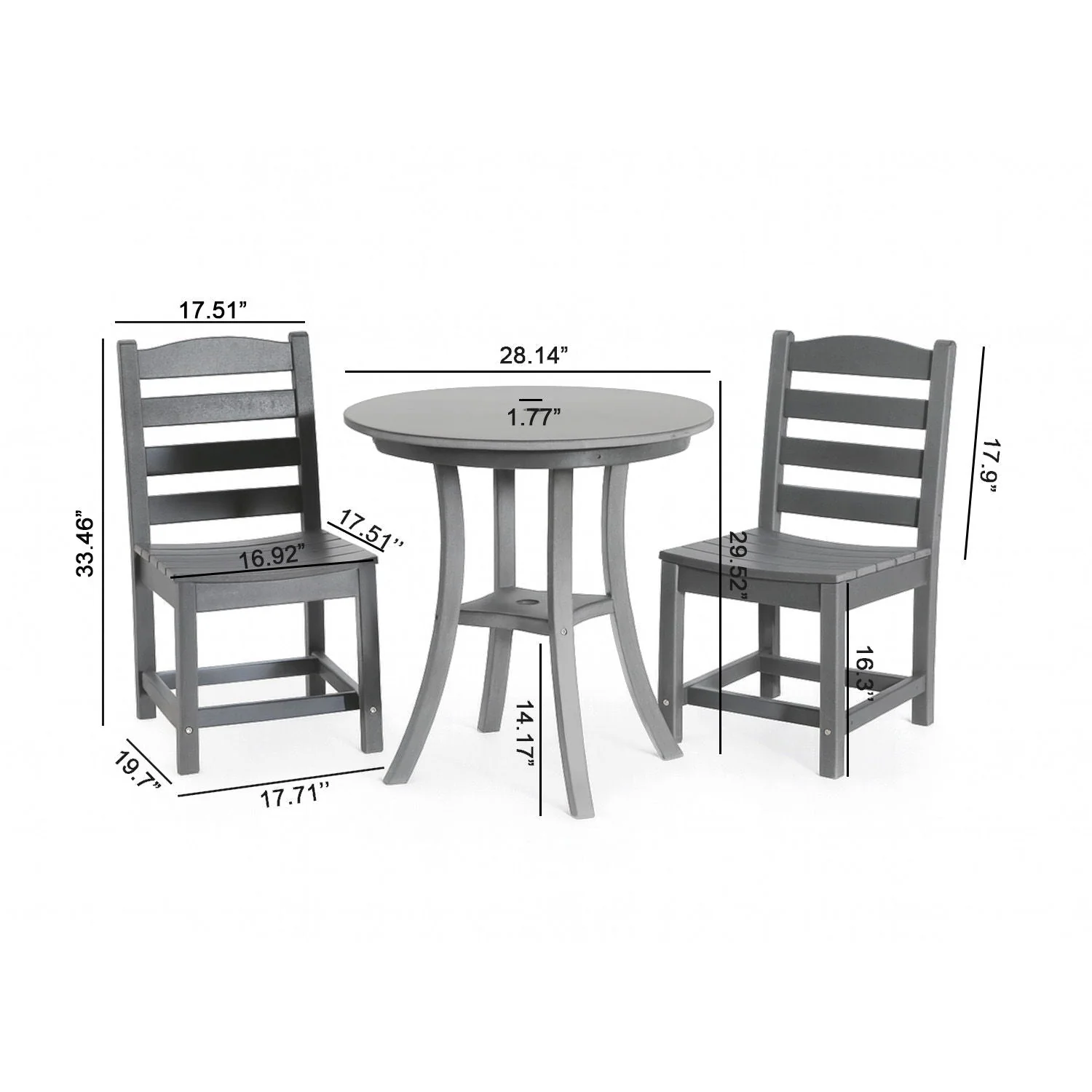 3 Piece Outdoor Dining Set, Round Patio Table With 2 Armless Chairs - Image 6