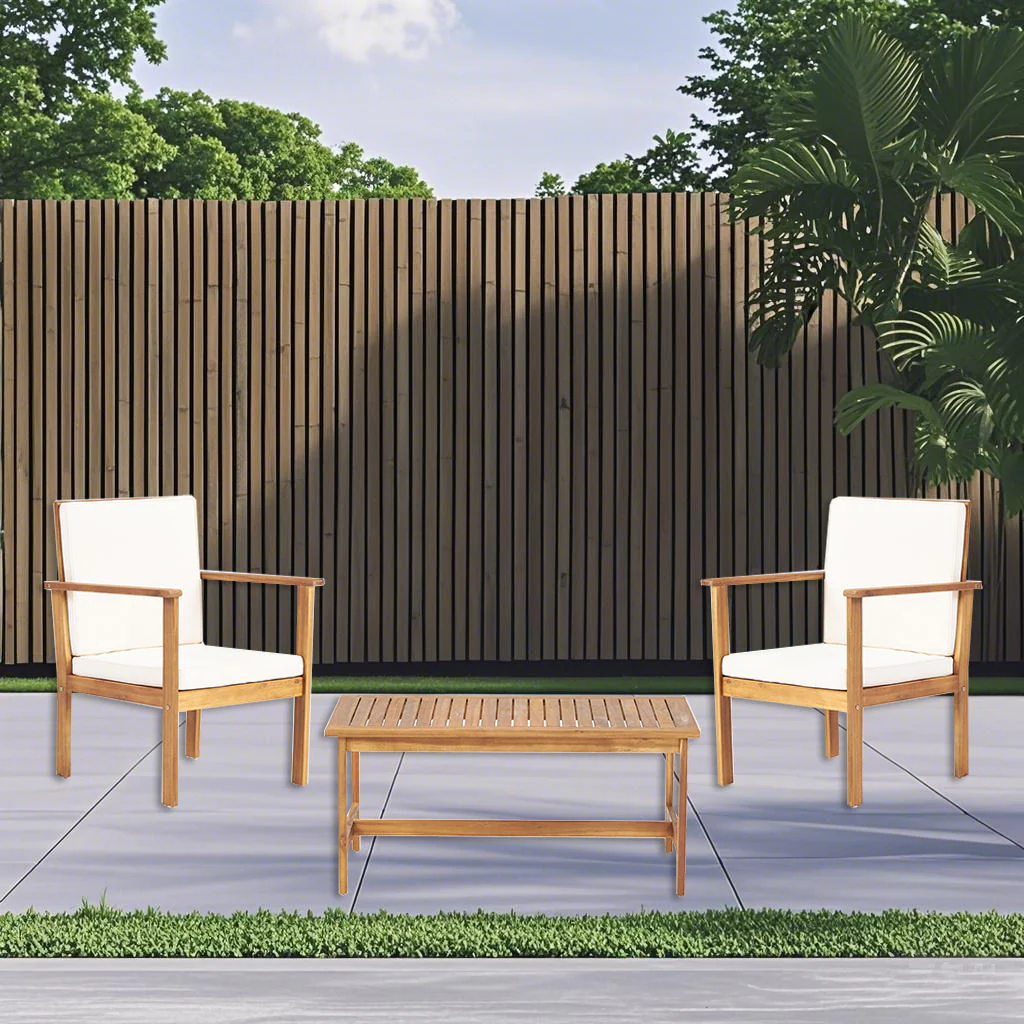 3 Piece Patio Set With Slatted Design, 2 Club Chairs And Coffee Table - Brown - Image 4