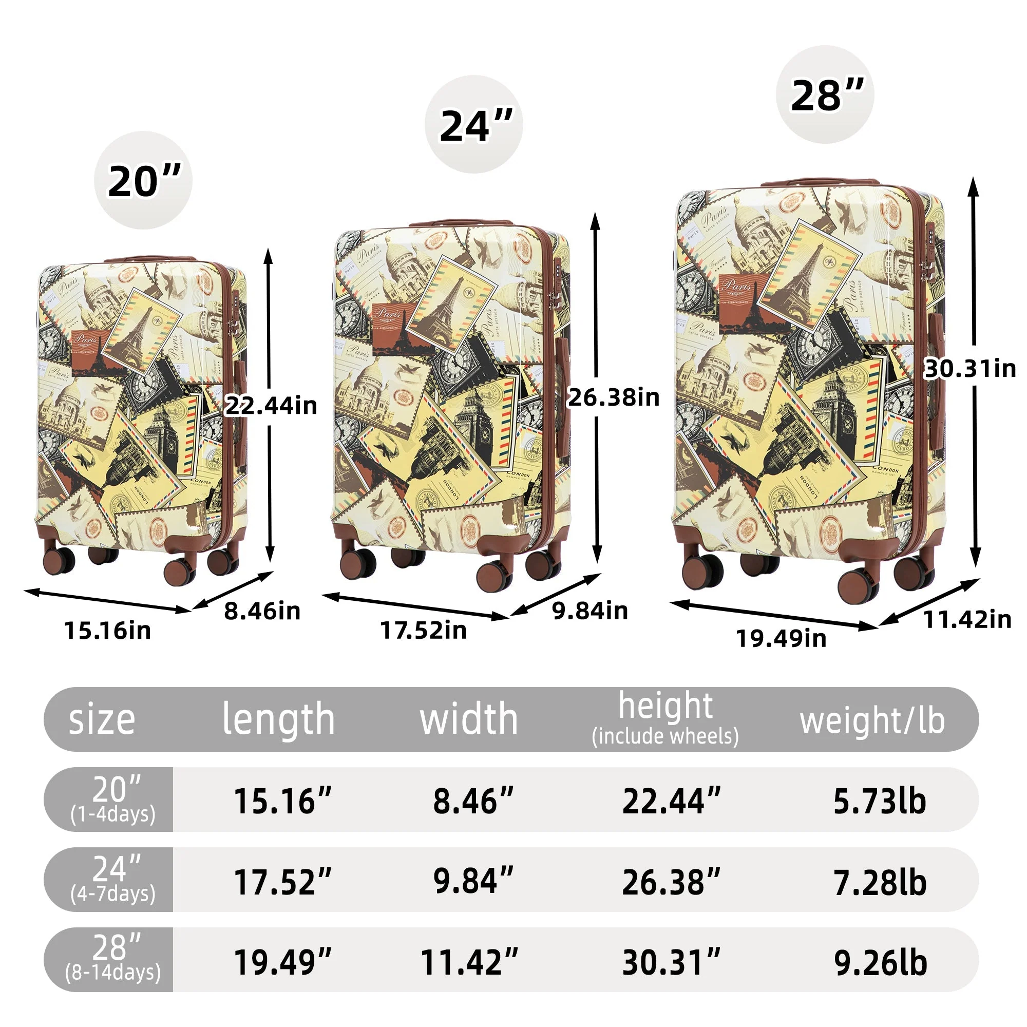 3-Piece PC Spinner Wheel Luggage Set with Printed Pattern - Image 2