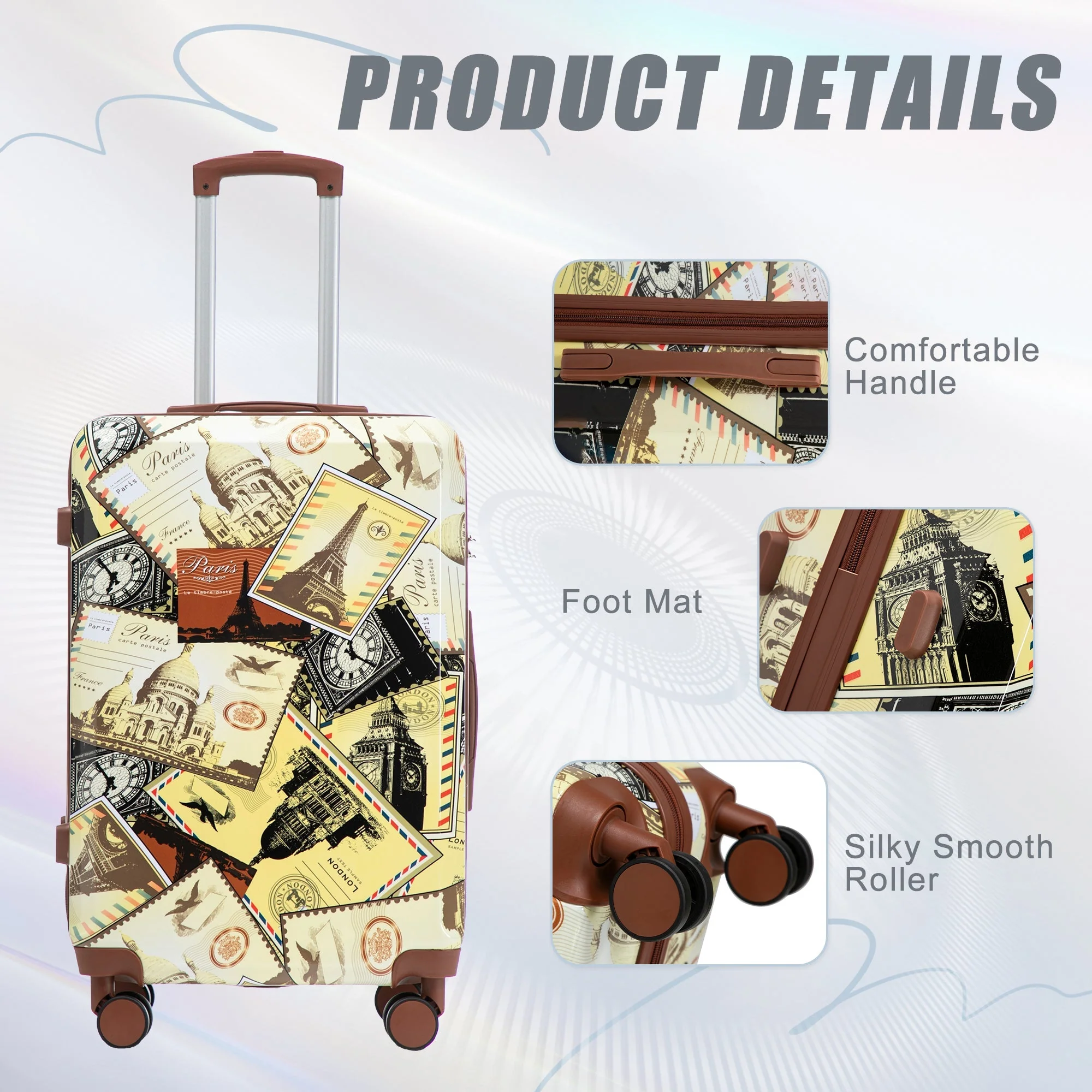 3-Piece PC Spinner Wheel Luggage Set with Printed Pattern - Image 4
