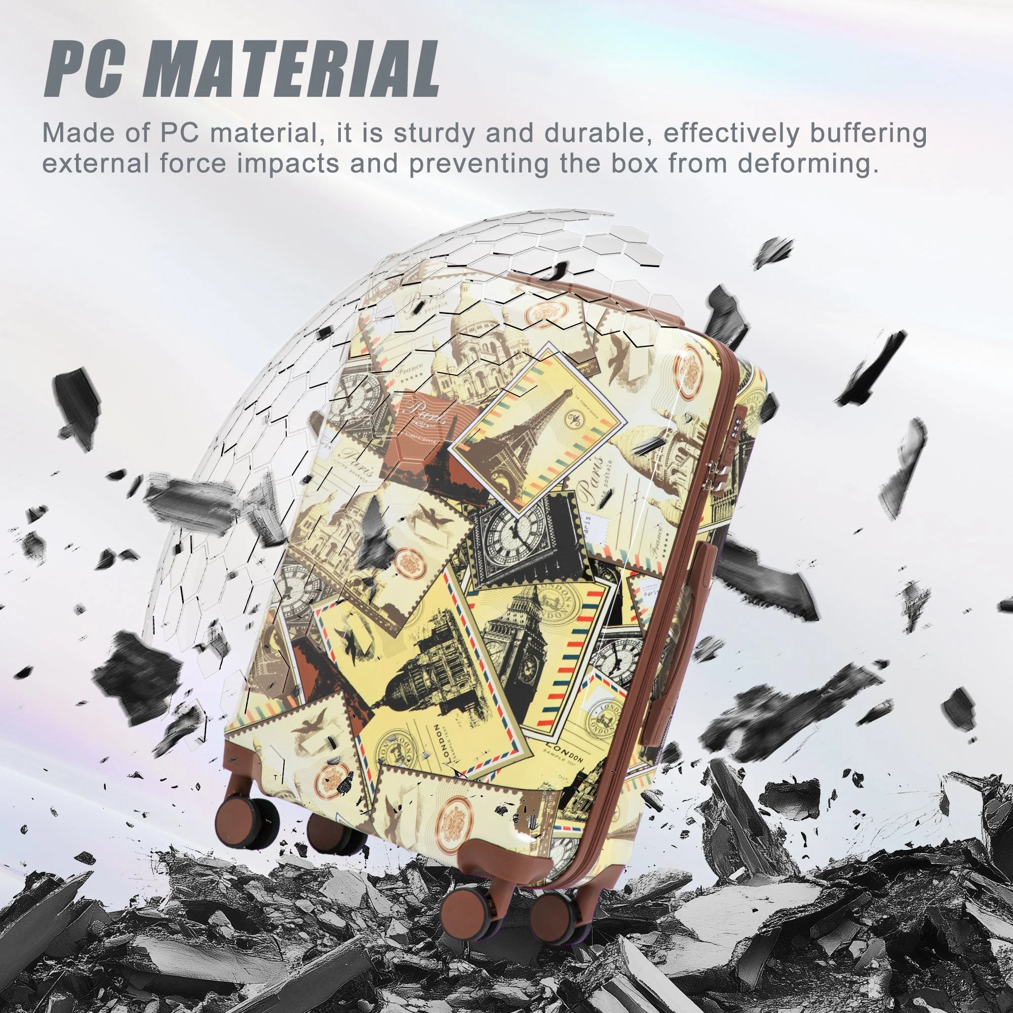 3-Piece PC Spinner Wheel Luggage Set with Printed Pattern - Image 8
