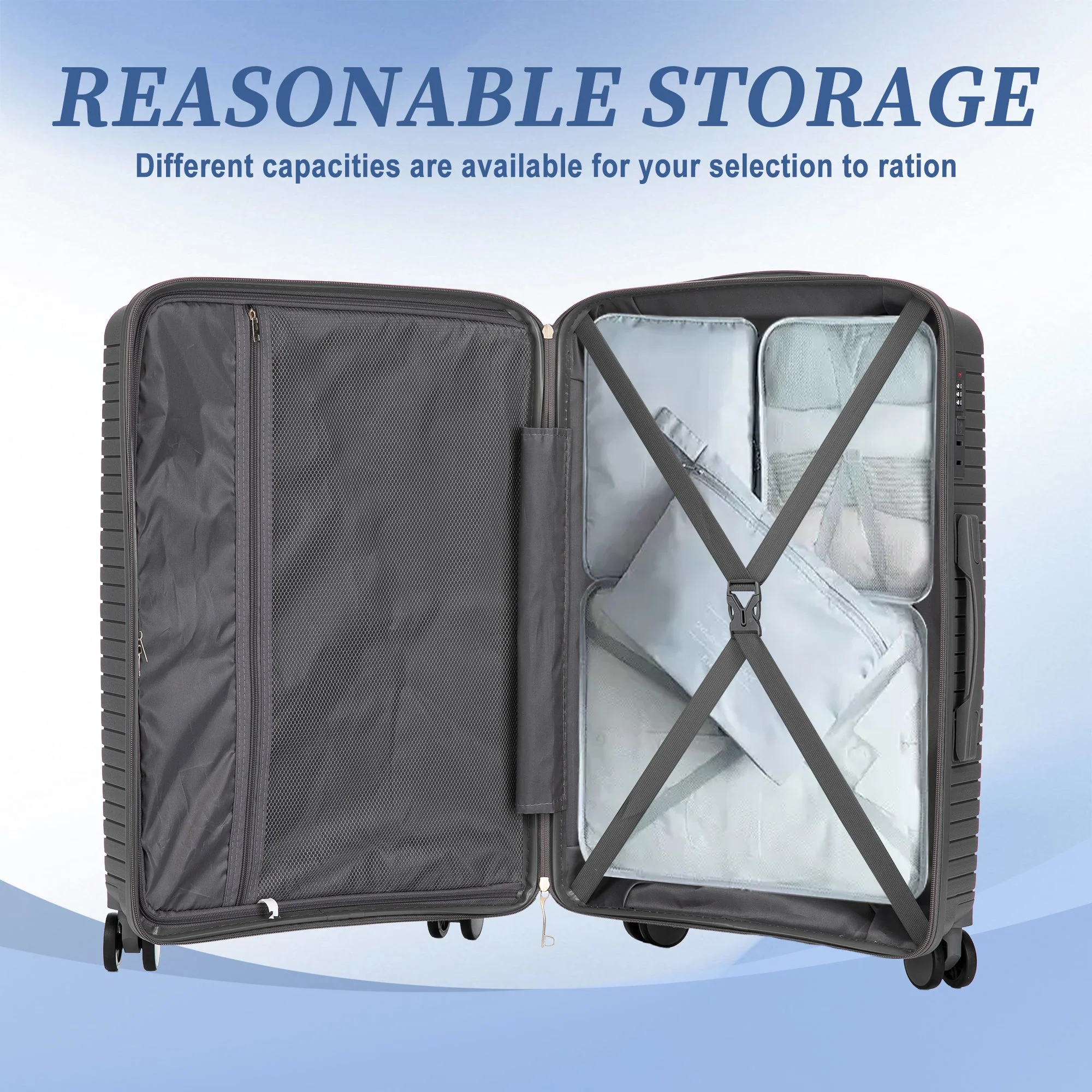 3-Piece PP Spinner Wheel Luggage Set 20'/24'/28' Silver Grey - Image 12