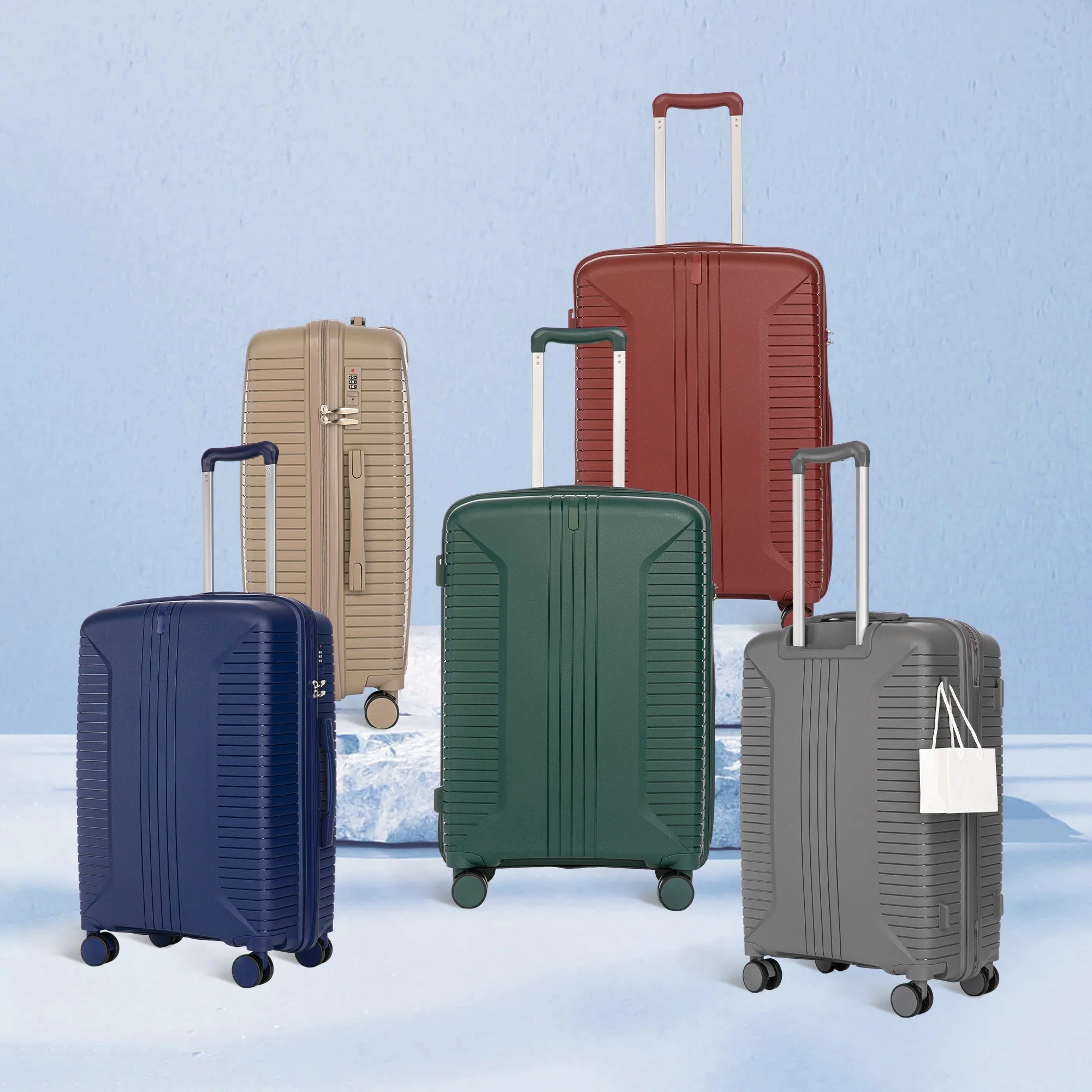 3-Piece PP Spinner Wheel Luggage Set 20'/24'/28' Silver Grey - Image 2
