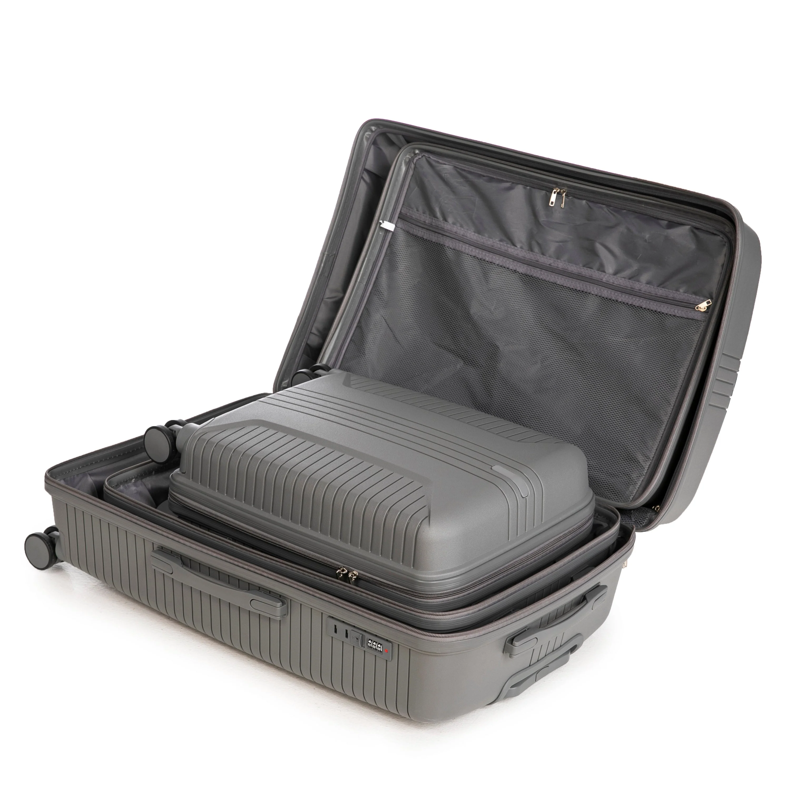 3-Piece PP Spinner Wheel Luggage Set 20'/24'/28' Silver Grey - Image 20