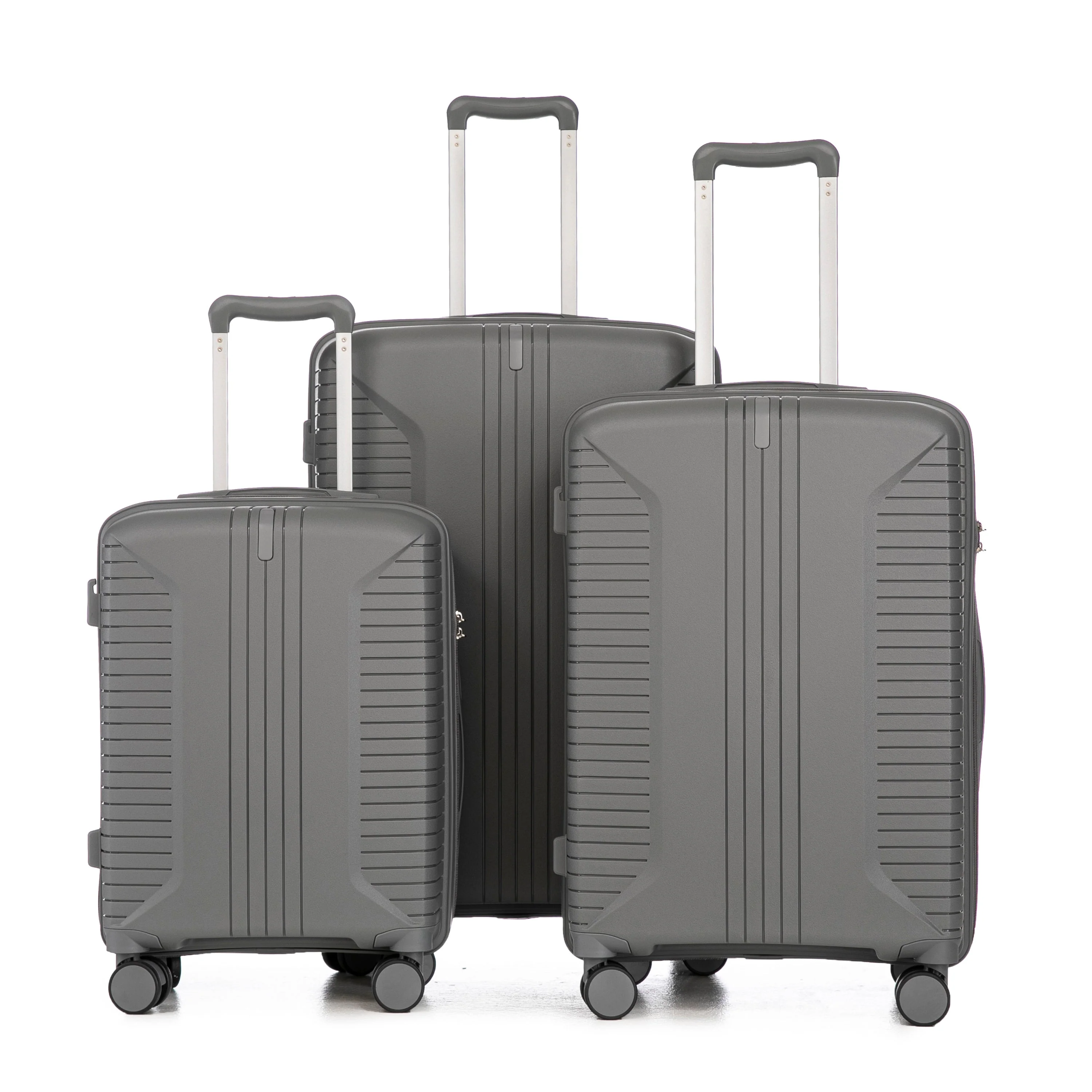 3-Piece PP Spinner Wheel Luggage Set 20'/24'/28' Silver Grey - Image 21