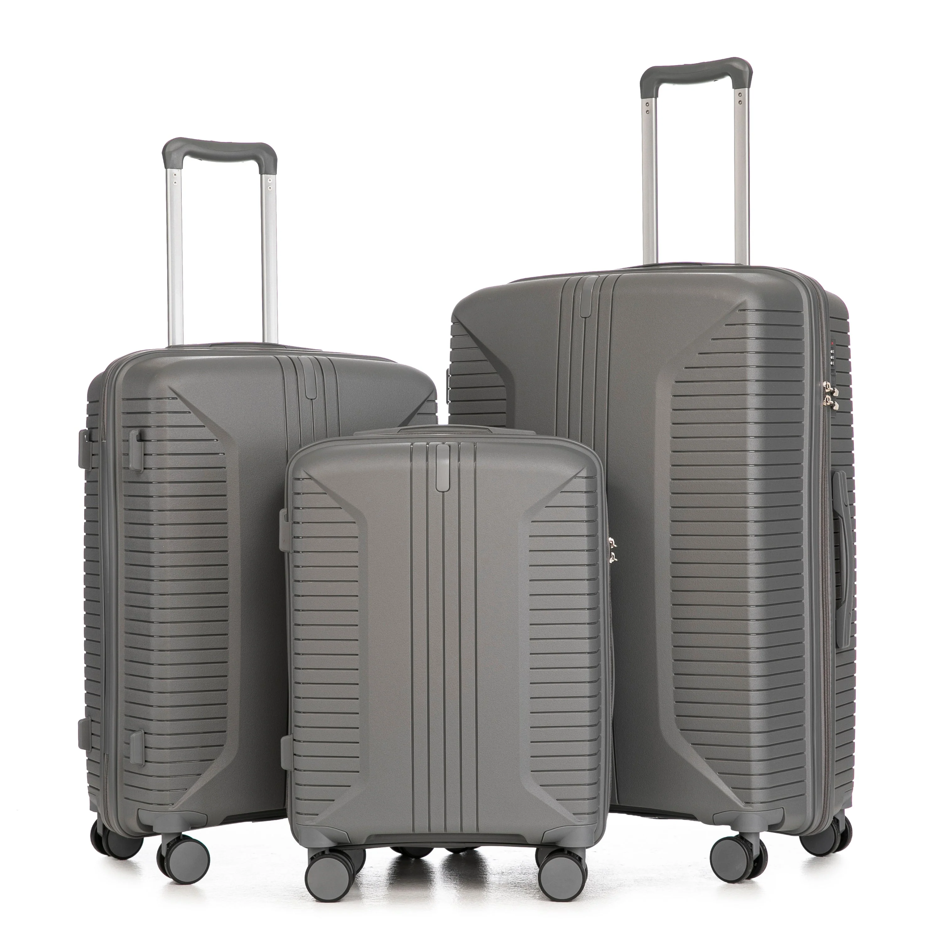 3-Piece PP Spinner Wheel Luggage Set 20'/24'/28' Silver Grey - Image 22