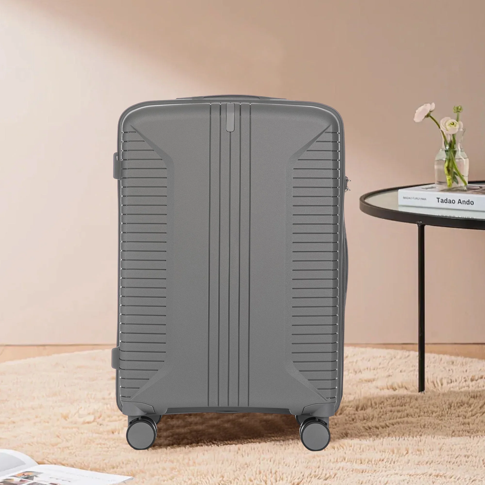 3-Piece PP Spinner Wheel Luggage Set 20'/24'/28' Silver Grey - Image 5
