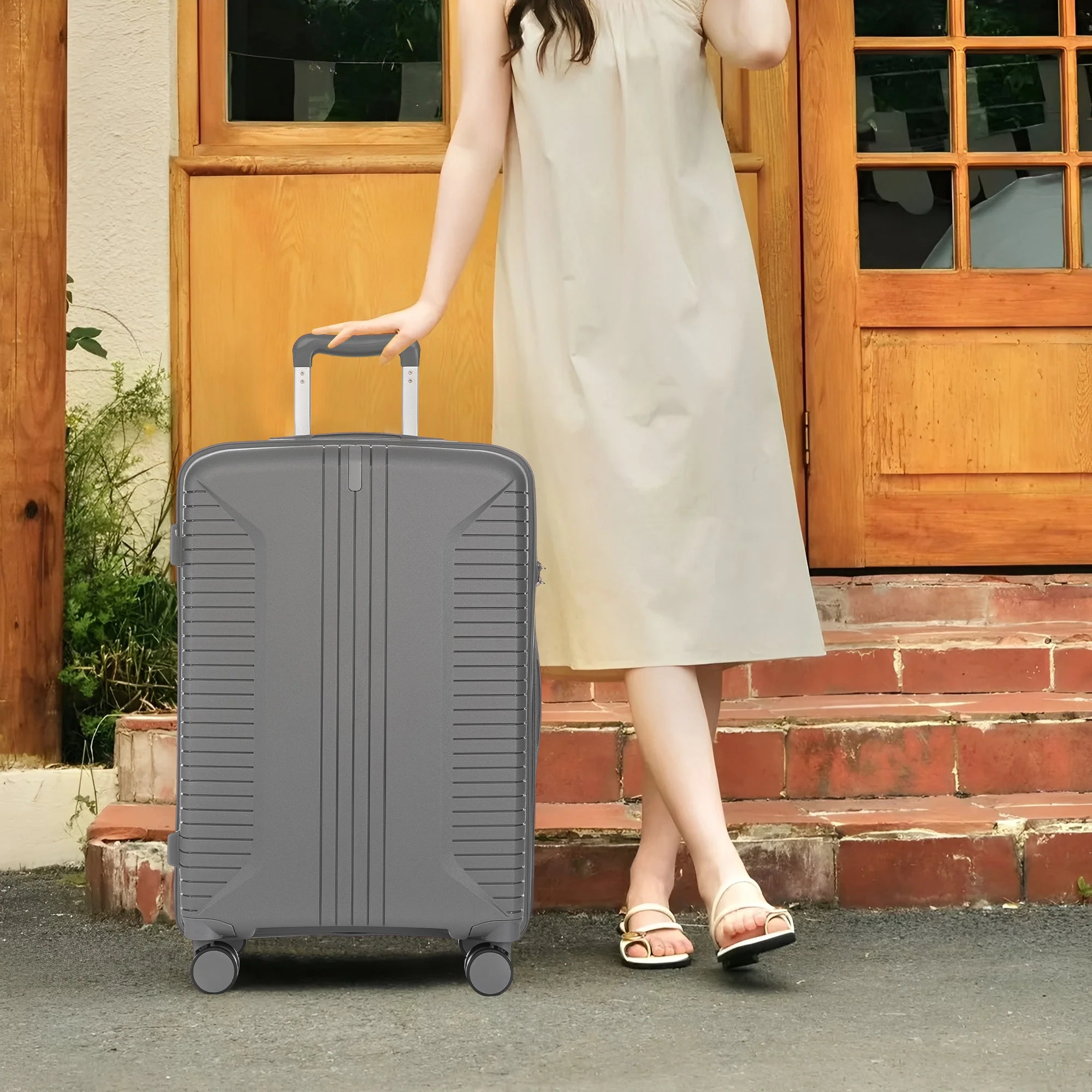 3-Piece PP Spinner Wheel Luggage Set 20'/24'/28' Silver Grey - Image 6