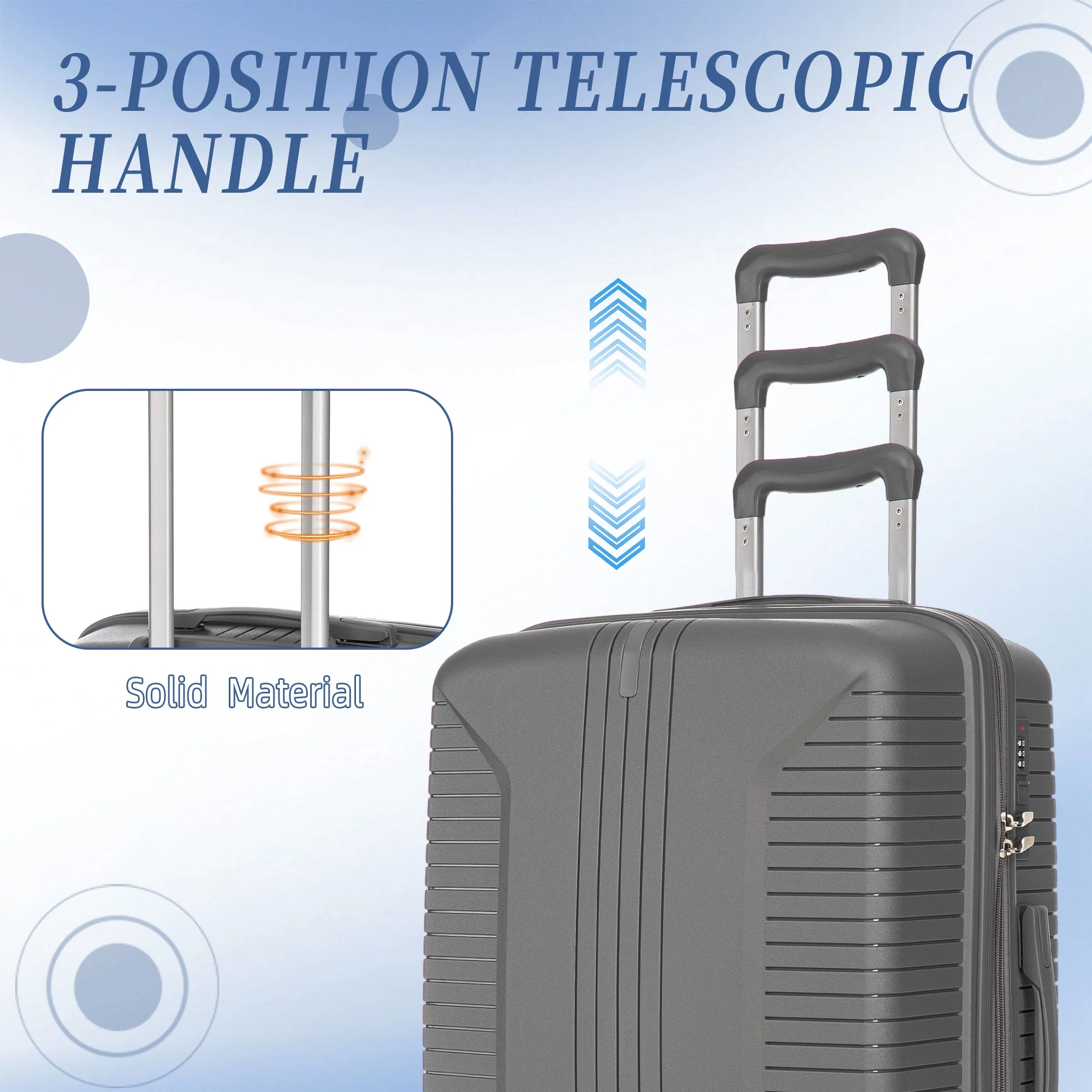 3-Piece PP Spinner Wheel Luggage Set 20'/24'/28' Silver Grey - Image 8