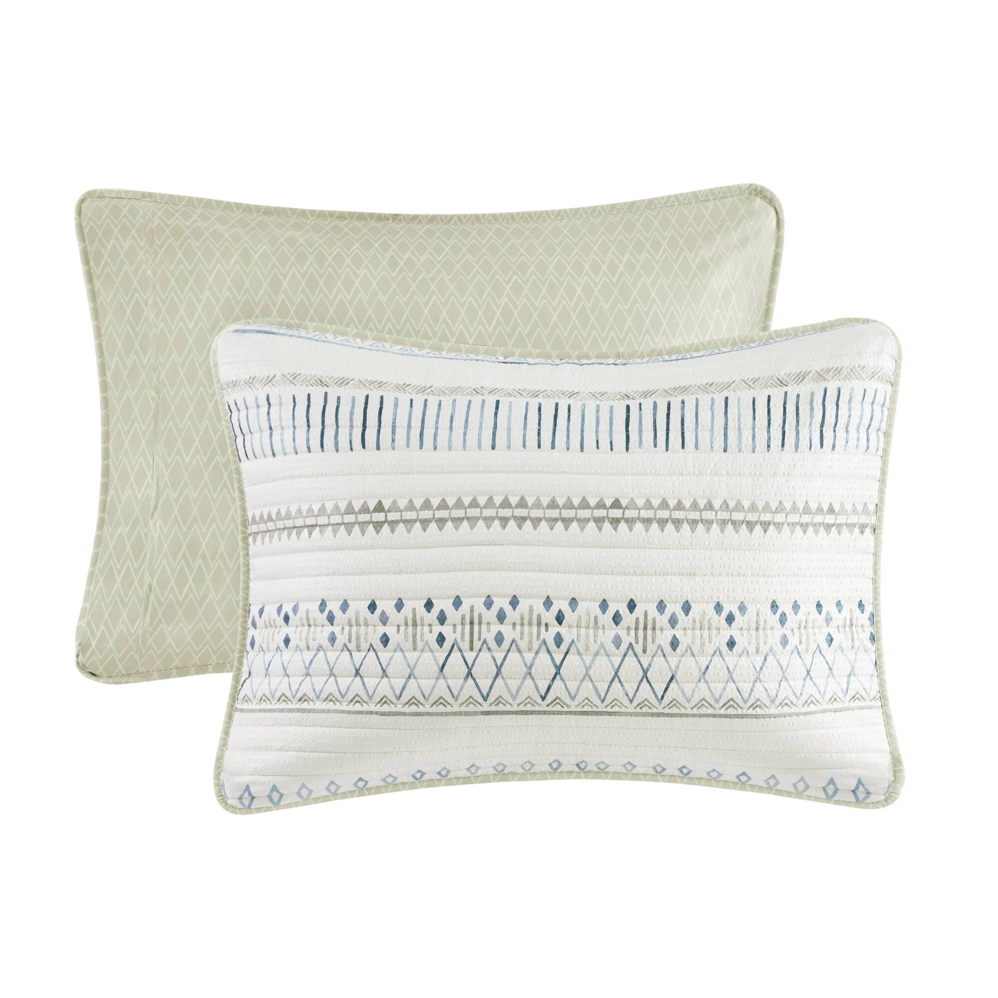 3 Piece Printed Microfiber Seersucker Quilt Set Taupe/Blue Full/Queen - Image 6