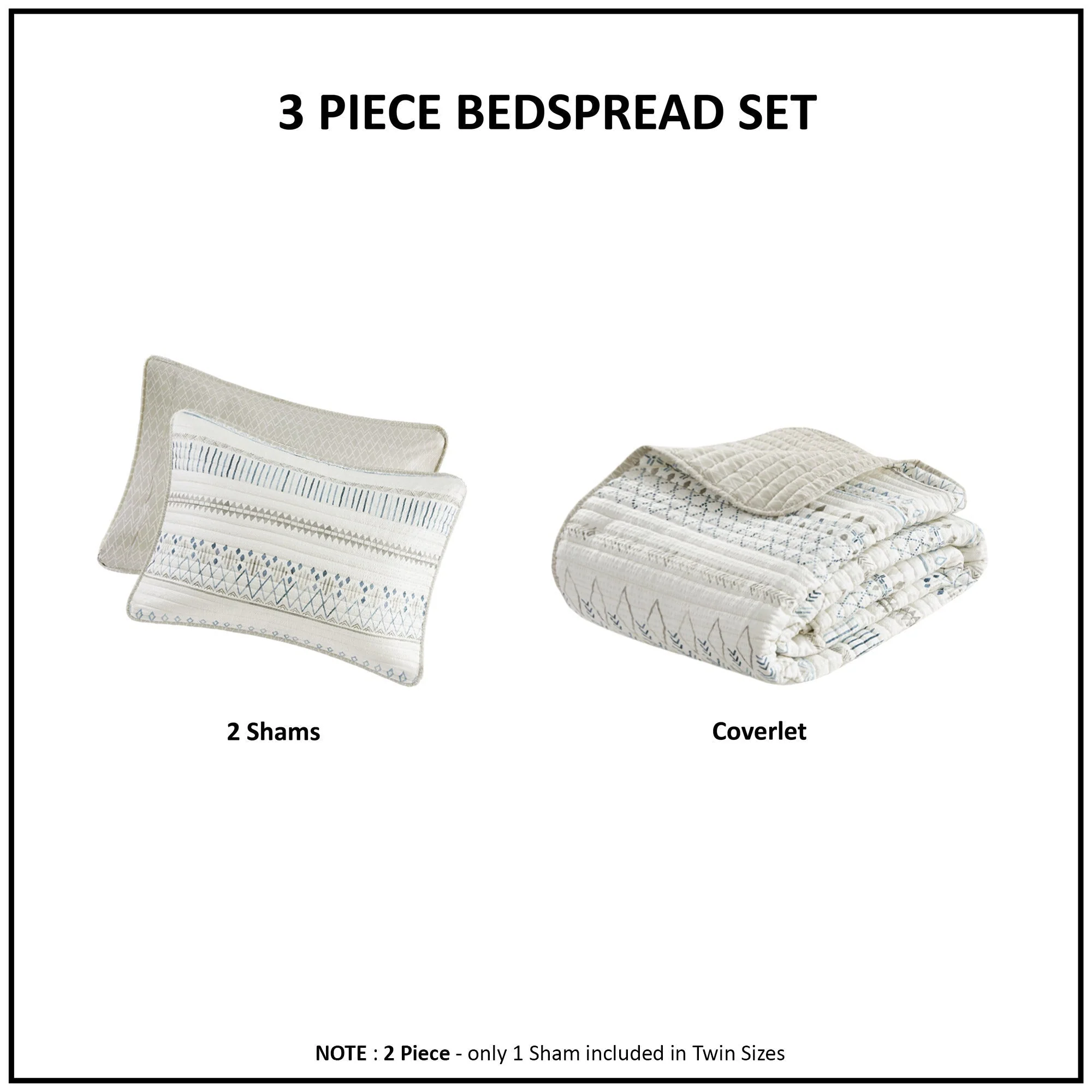 3 Piece Printed Microfiber Seersucker Quilt Set Taupe/Blue Full/Queen - Image 7