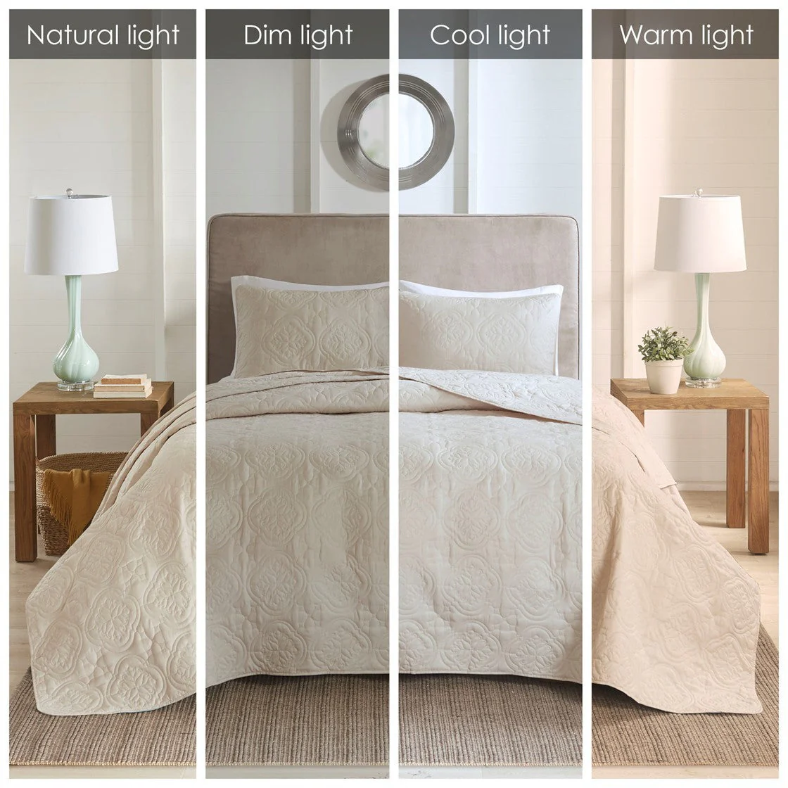 3 Piece Reversible Bedspread Set Cream Full/Queen - Image 10