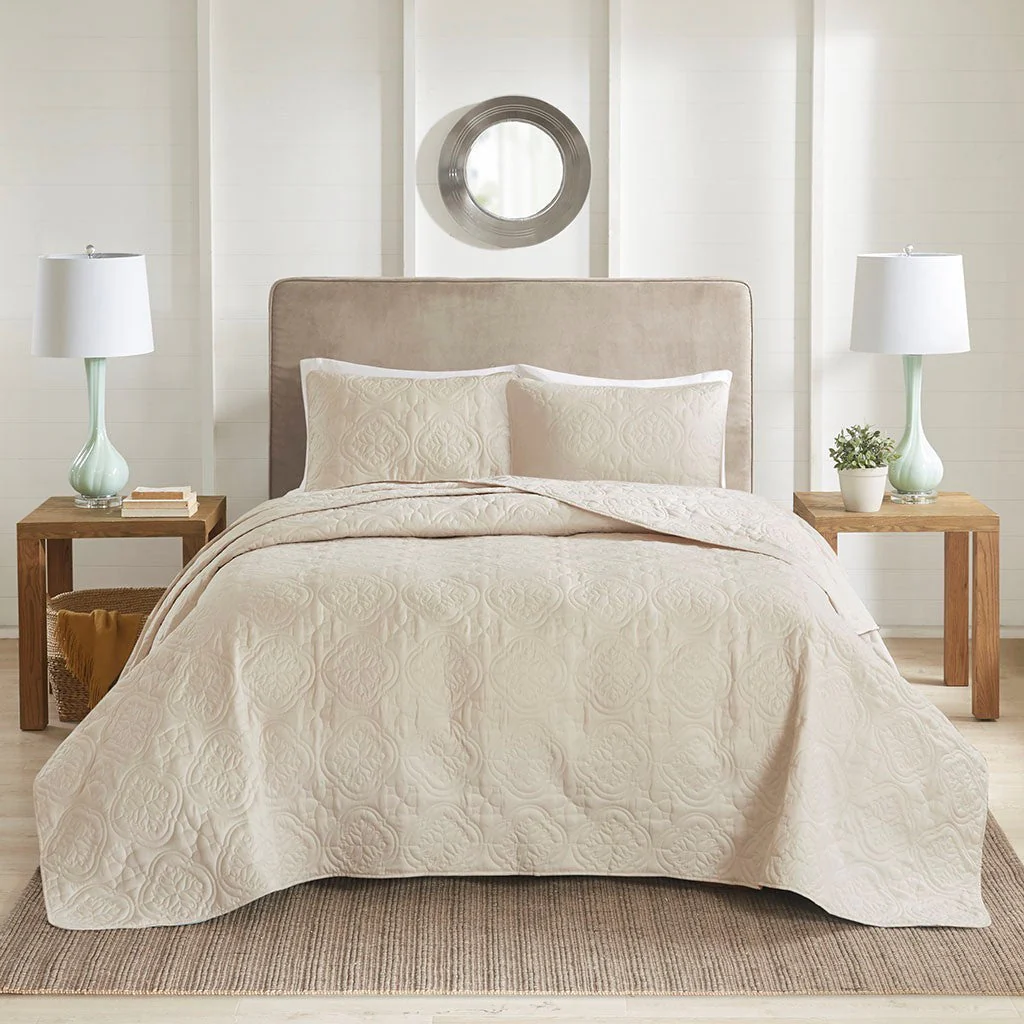 3 Piece Reversible Bedspread Set Cream Full/Queen - Image 2