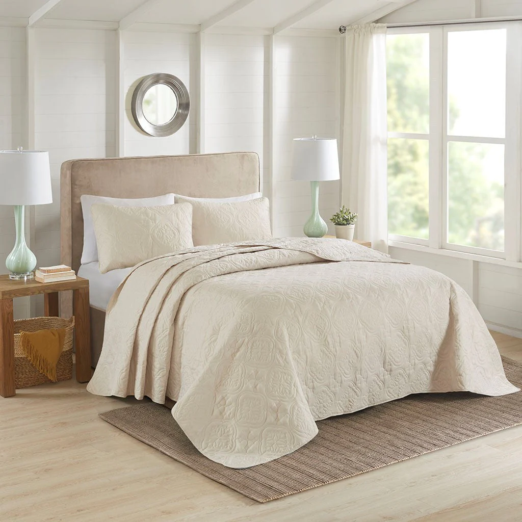 3 Piece Reversible Bedspread Set Cream King/Cal King - Image 8