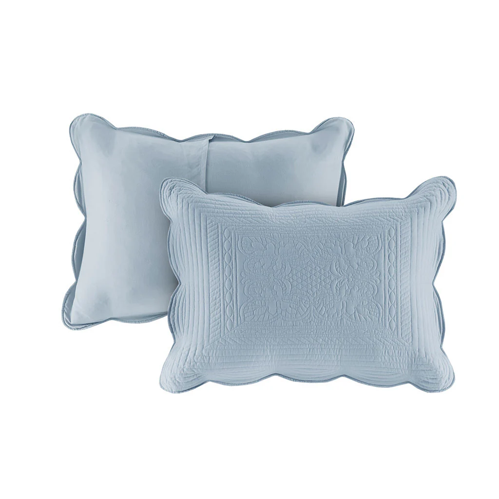 3 Piece Reversible Scalloped Edge Quilt Set Blue King/Cal King - Image 12