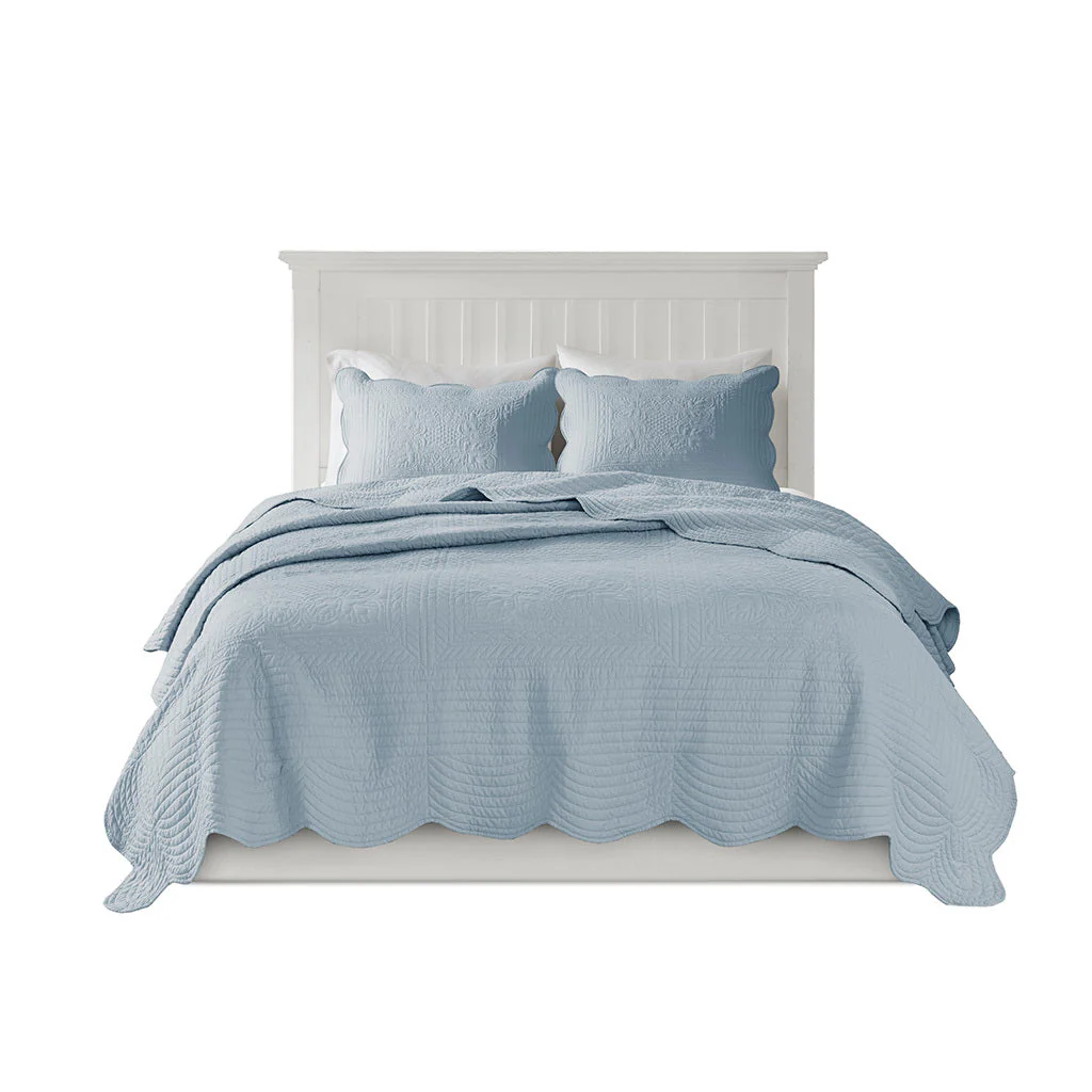 3 Piece Reversible Scalloped Edge Quilt Set Blue King/Cal King - Image 2