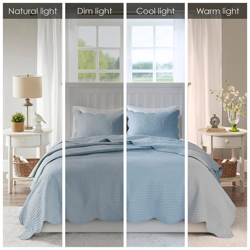3 Piece Reversible Scalloped Edge Quilt Set Blue King/Cal King - Image 5