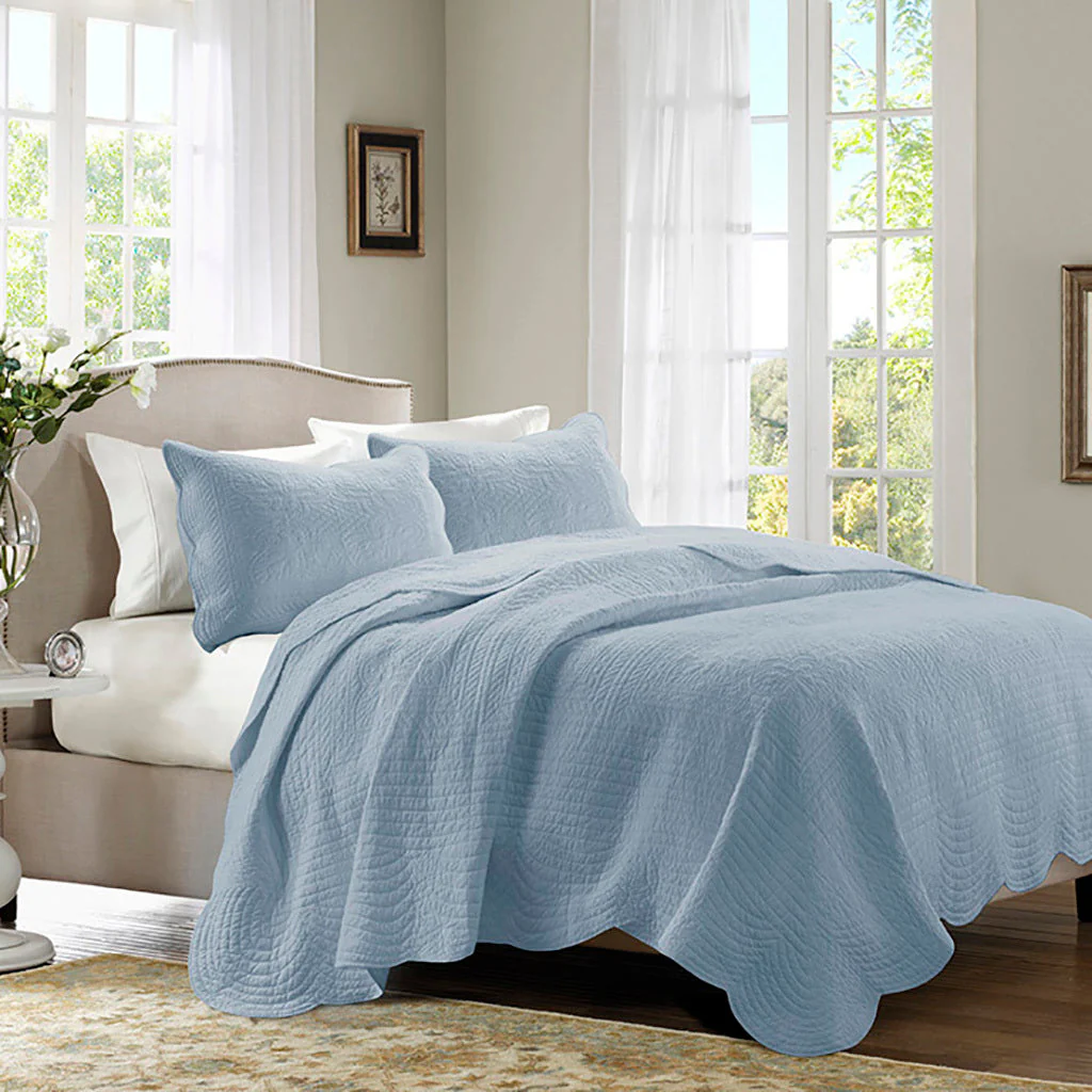 3 Piece Reversible Scalloped Edge Quilt Set Blue King/Cal King - Image 6