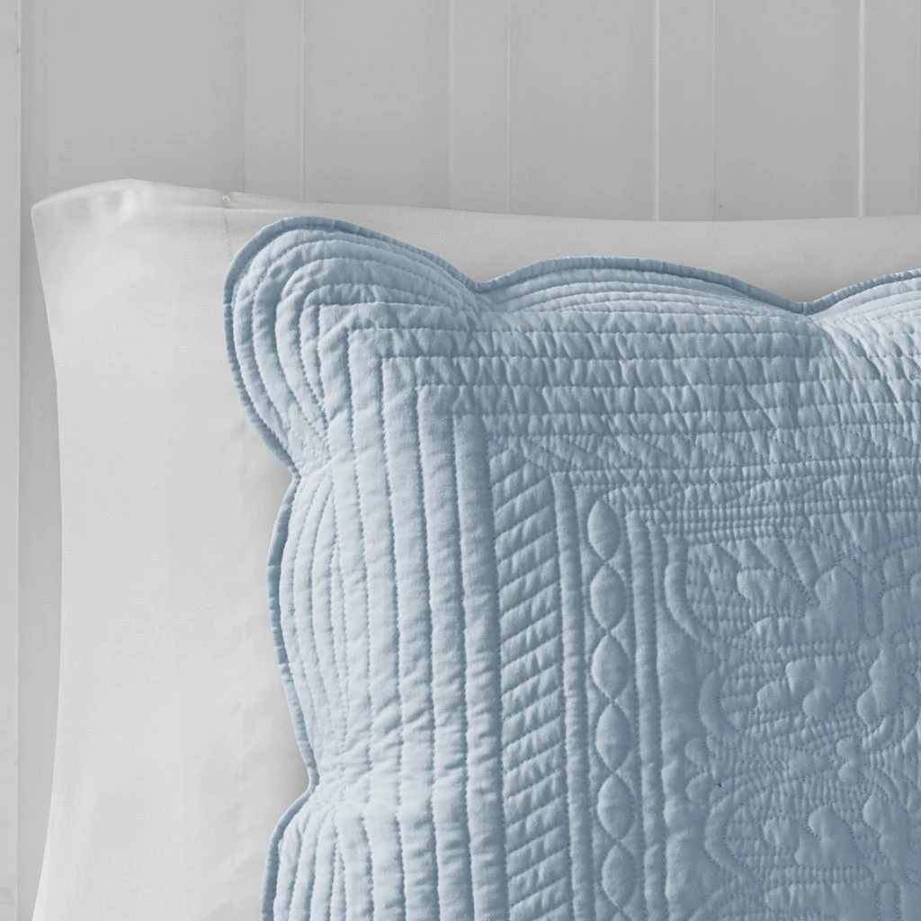 3 Piece Reversible Scalloped Edge Quilt Set Blue King/Cal King - Image 8