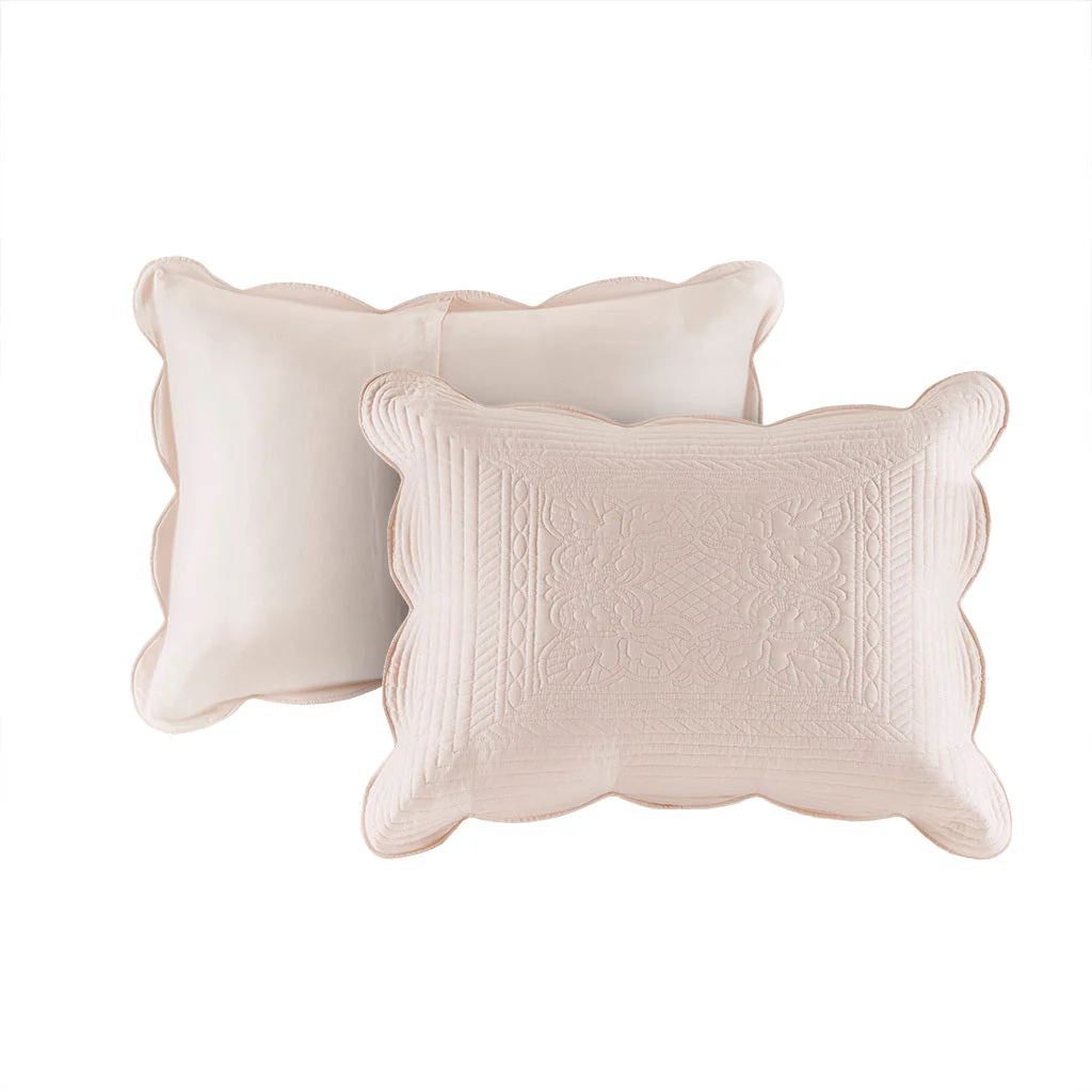3 Piece Reversible Scalloped Edge Quilt Set Blush Full/Queen - Image 9