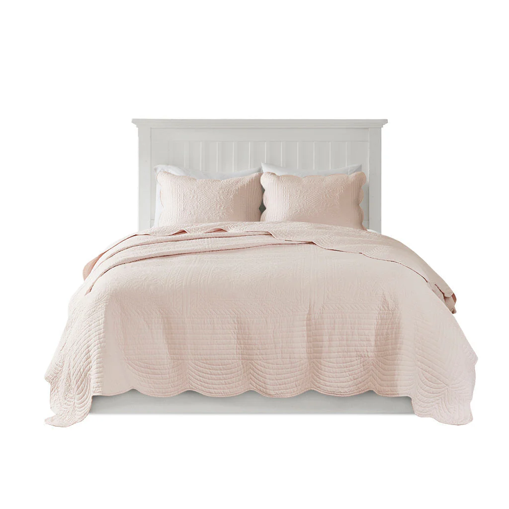 3 Piece Reversible Scalloped Edge Quilt Set Blush King/Cal King - Image 11