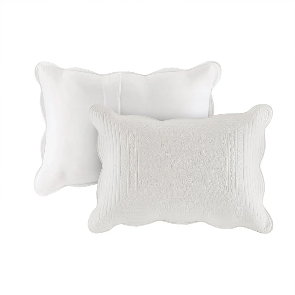3 Piece Reversible Scalloped Edge Quilt Set White Full/Queen - Image 12