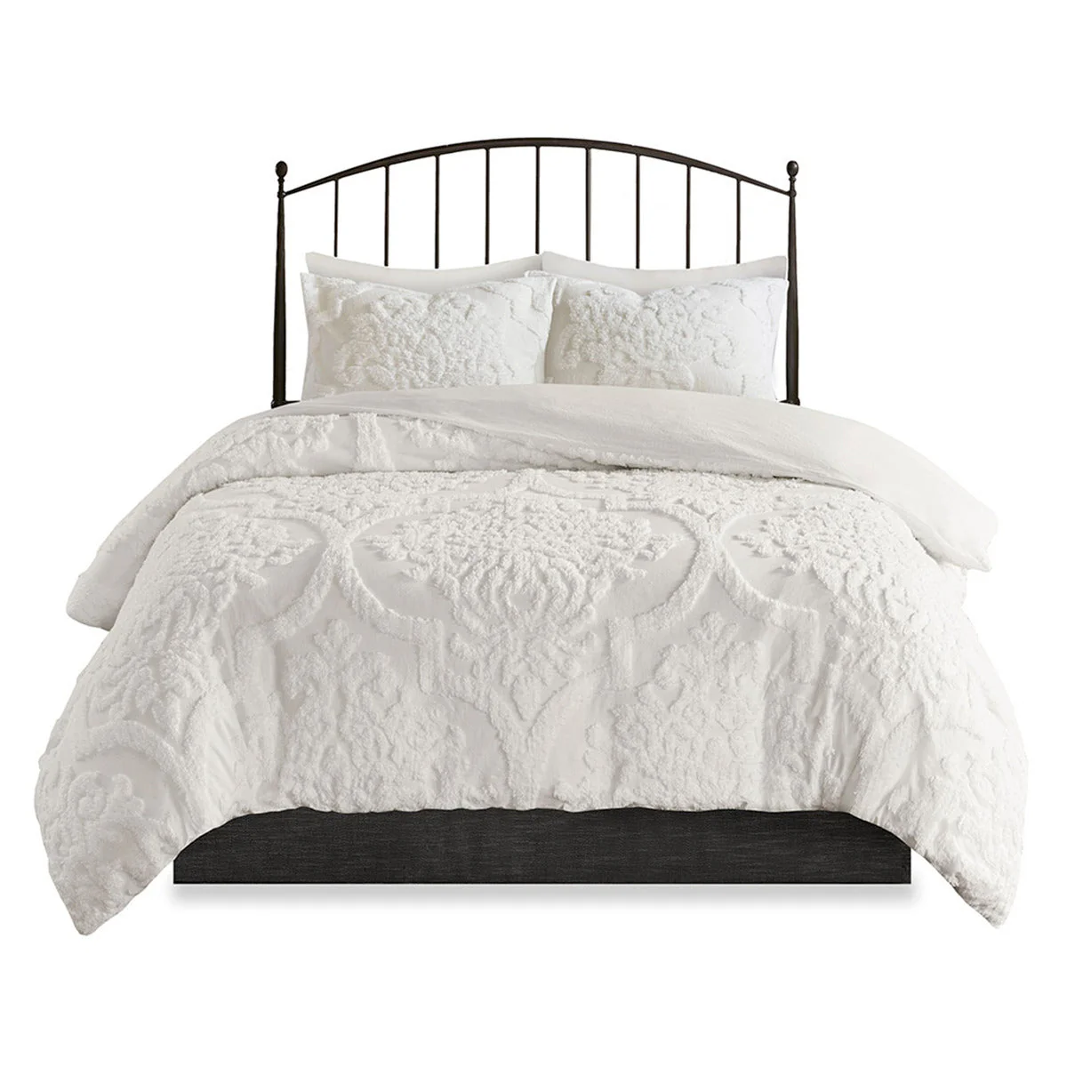 3 Piece Tufted Cotton Chenille Damask Comforter Set Off-White King/Cal King - Image 3
