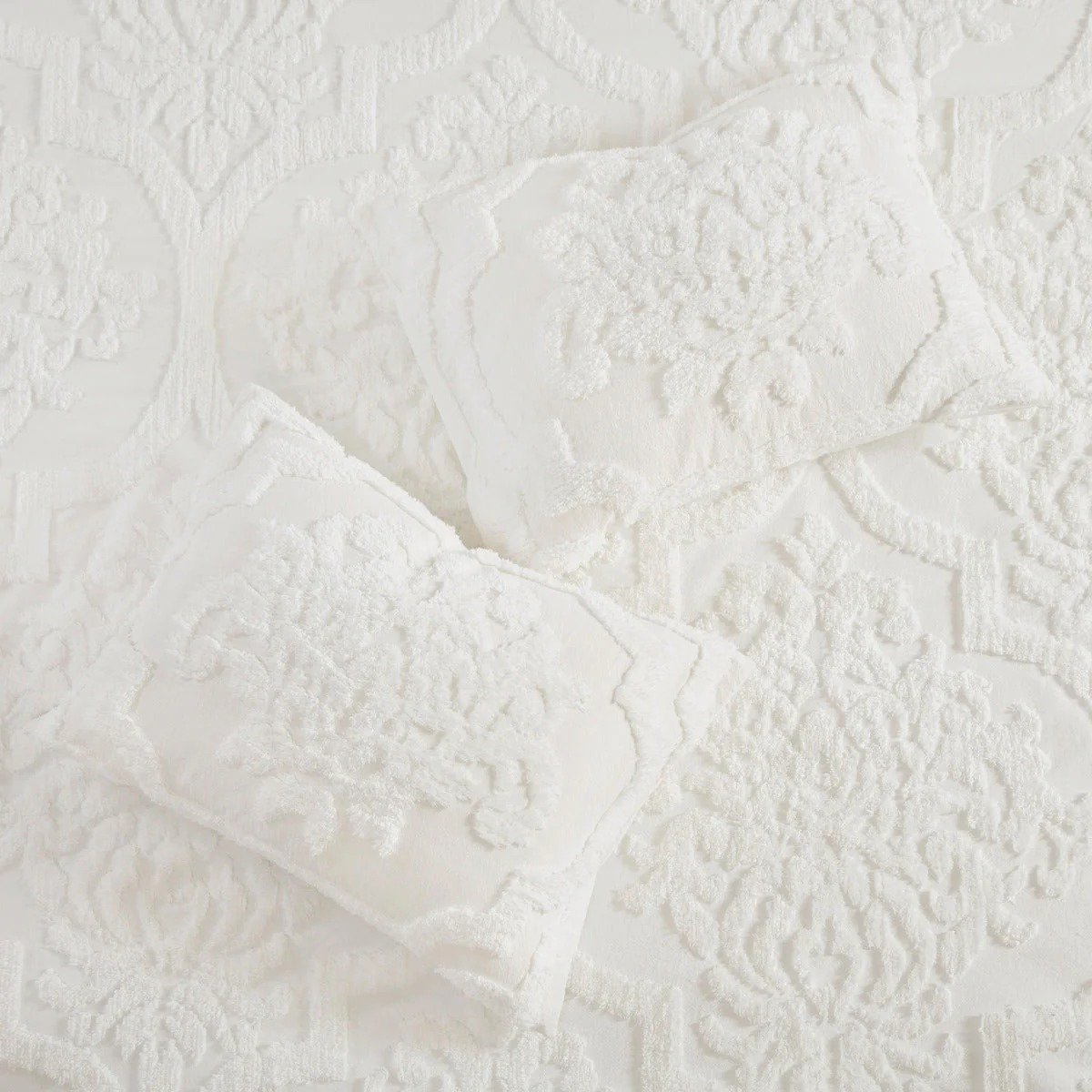 3 Piece Tufted Cotton Chenille Damask Comforter Set Off-White King/Cal King - Image 6
