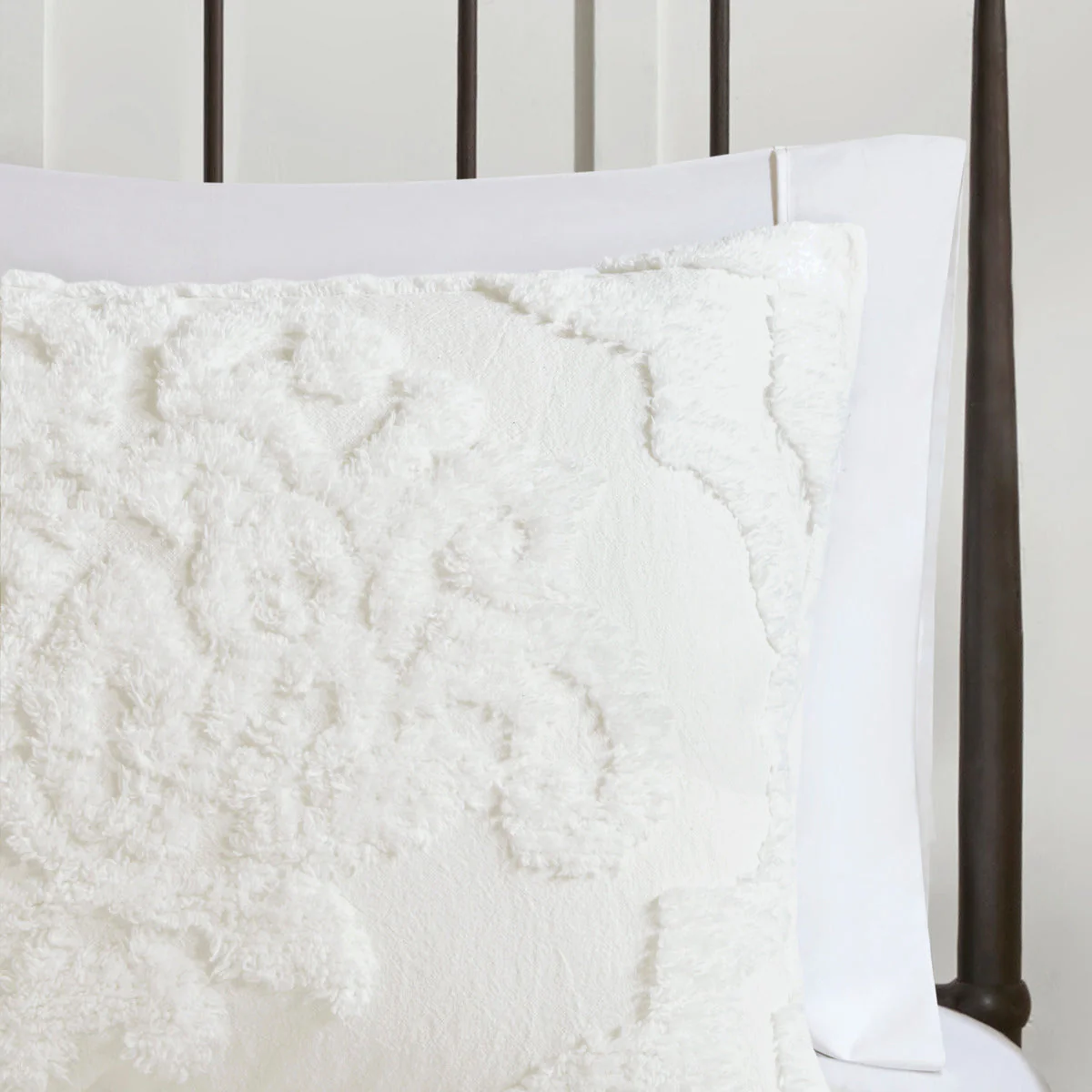 3 Piece Tufted Cotton Chenille Damask Comforter Set Off-White King/Cal King - Image 7