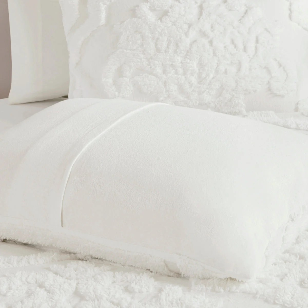 3 Piece Tufted Cotton Chenille Damask Comforter Set Off-White King/Cal King - Image 9