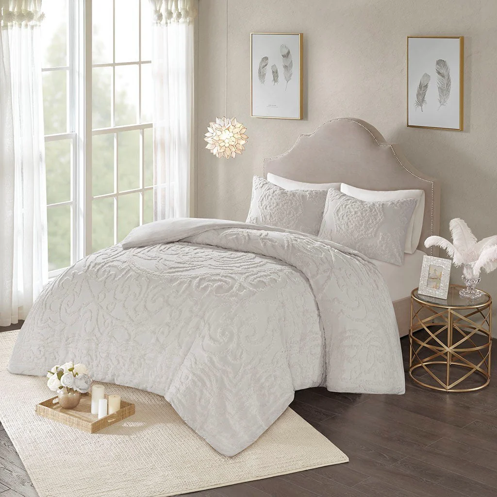 3-Piece Tufted Cotton Chenille Medallion Duvet Cover Set - Image 2