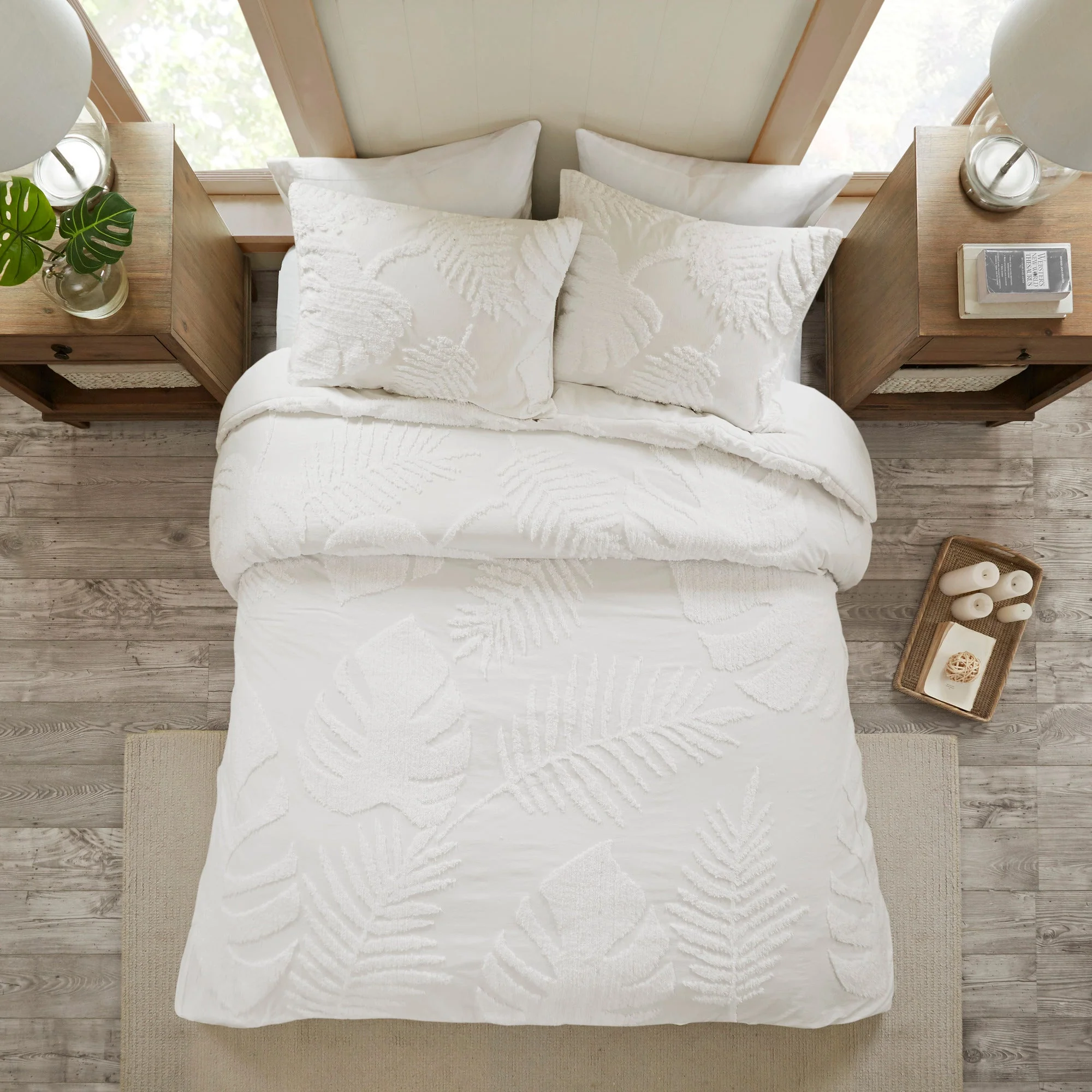 3 Piece Tufted Cotton Chenille Palm Comforter Set Off-White Full/Queen - Image 10