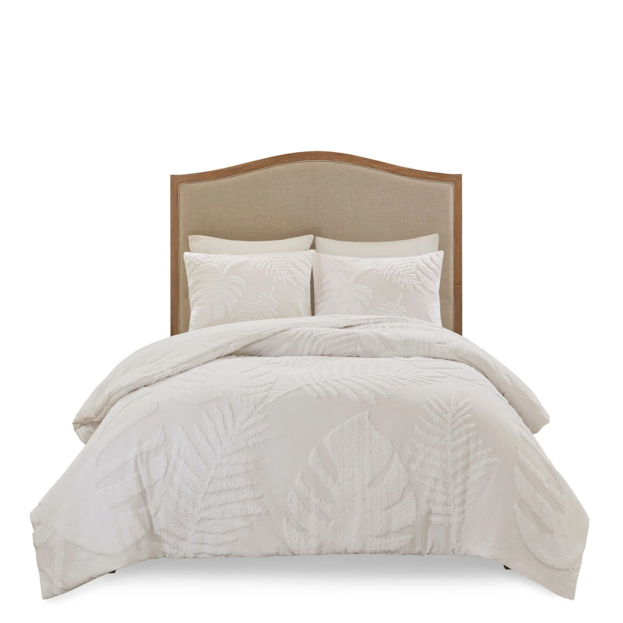 3 Piece Tufted Cotton Chenille Palm Comforter Set Off-White Full/Queen - Image 11