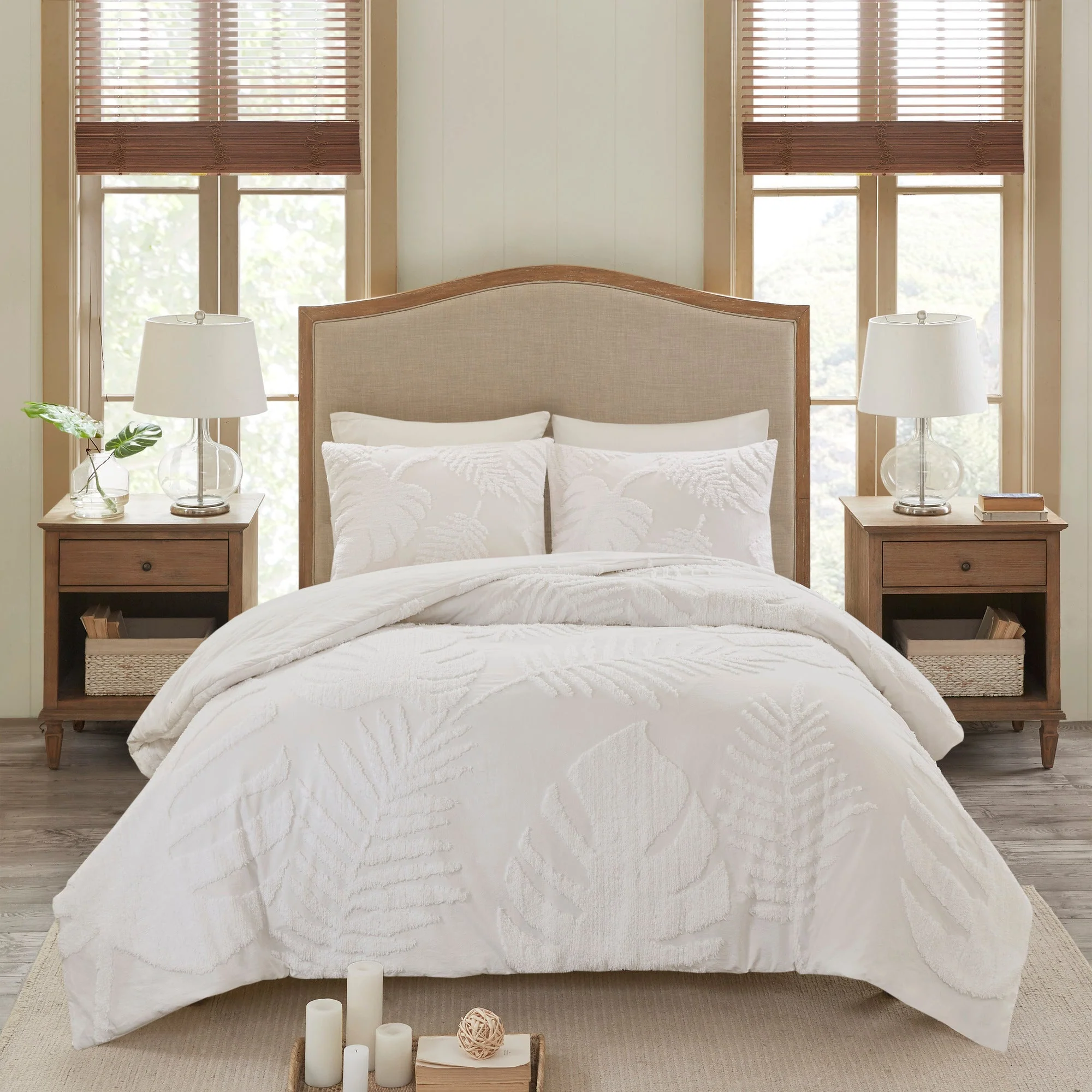 3 Piece Tufted Cotton Chenille Palm Comforter Set Off-White Full/Queen - Image 2