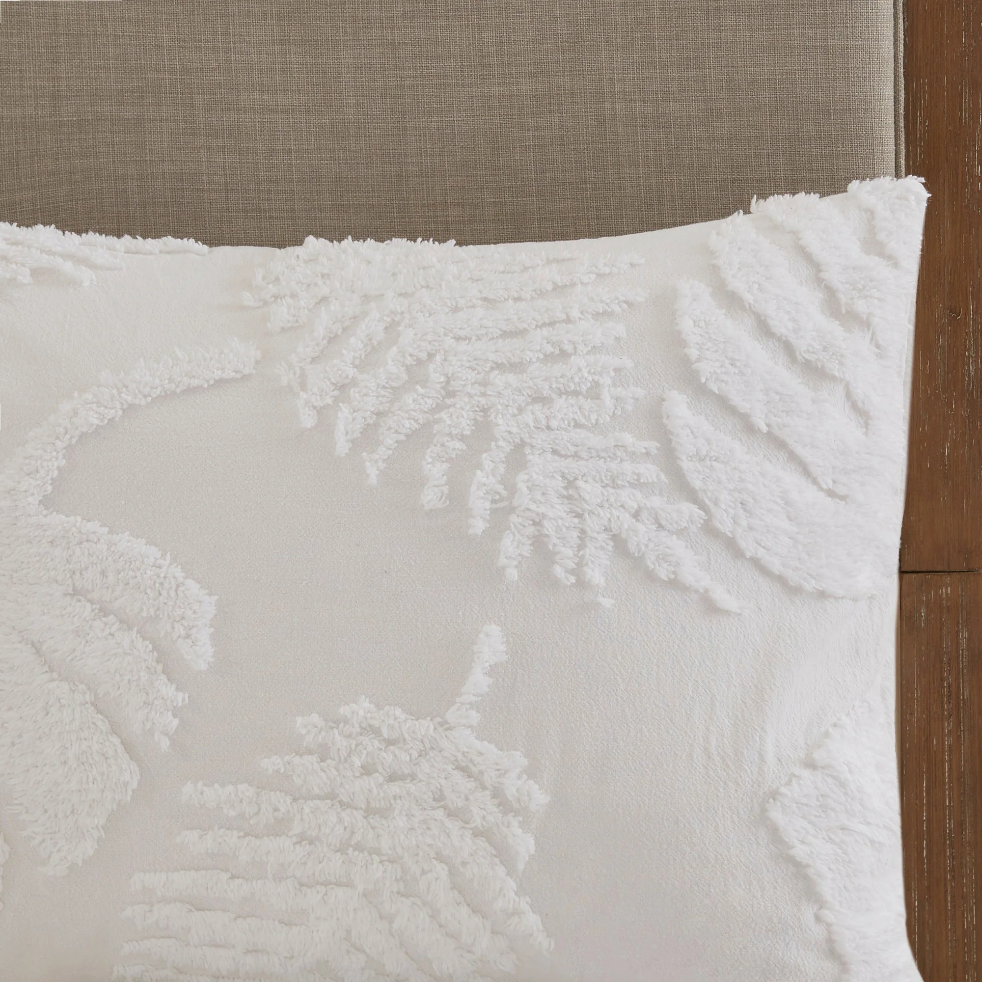 3 Piece Tufted Cotton Chenille Palm Comforter Set Off-White Full/Queen - Image 4