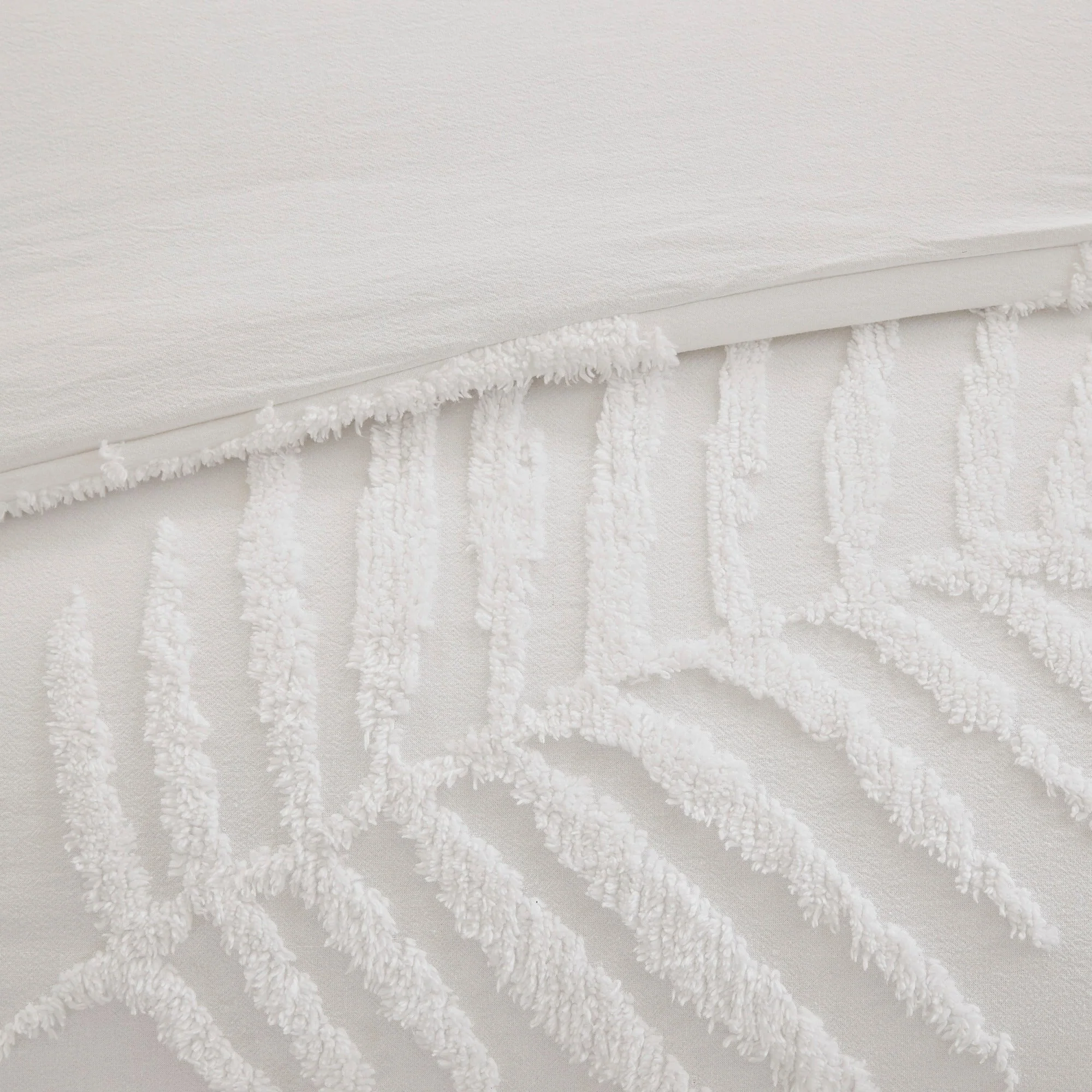 3 Piece Tufted Cotton Chenille Palm Comforter Set Off-White Full/Queen - Image 5