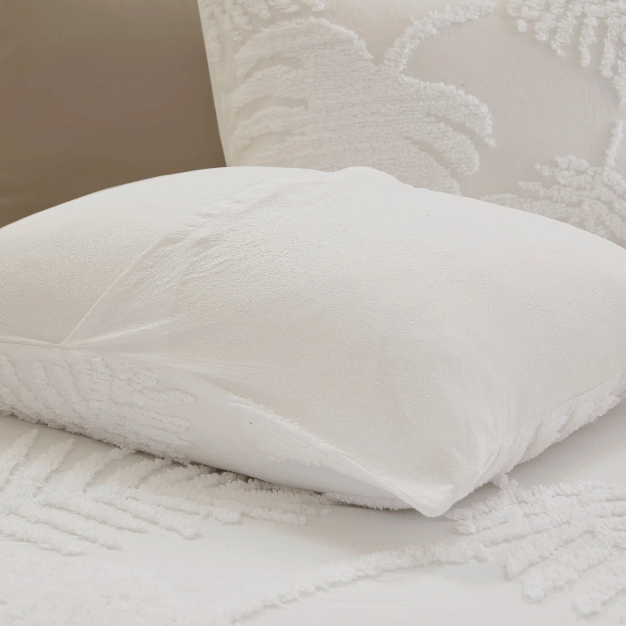 3 Piece Tufted Cotton Chenille Palm Comforter Set Off-White Full/Queen - Image 7