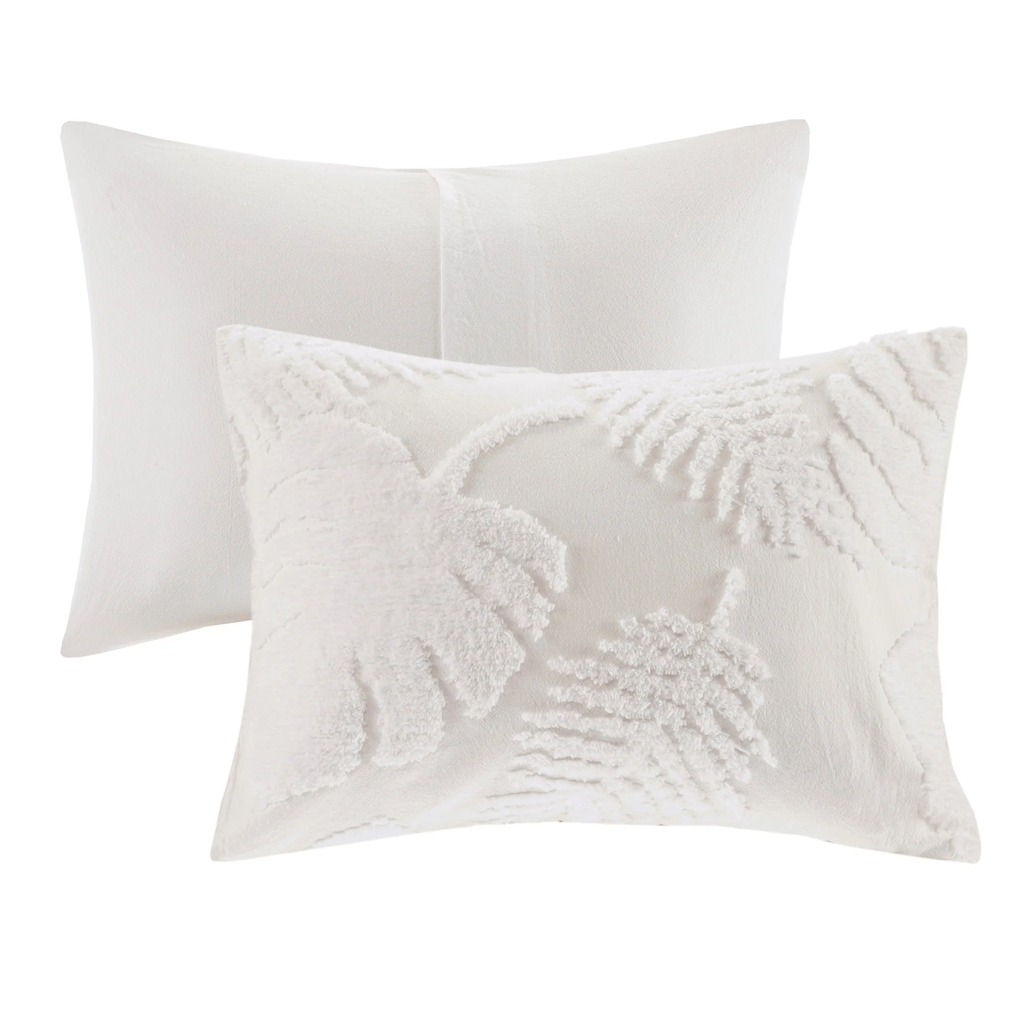 3 Piece Tufted Cotton Chenille Palm Comforter Set Off-White Full/Queen - Image 8