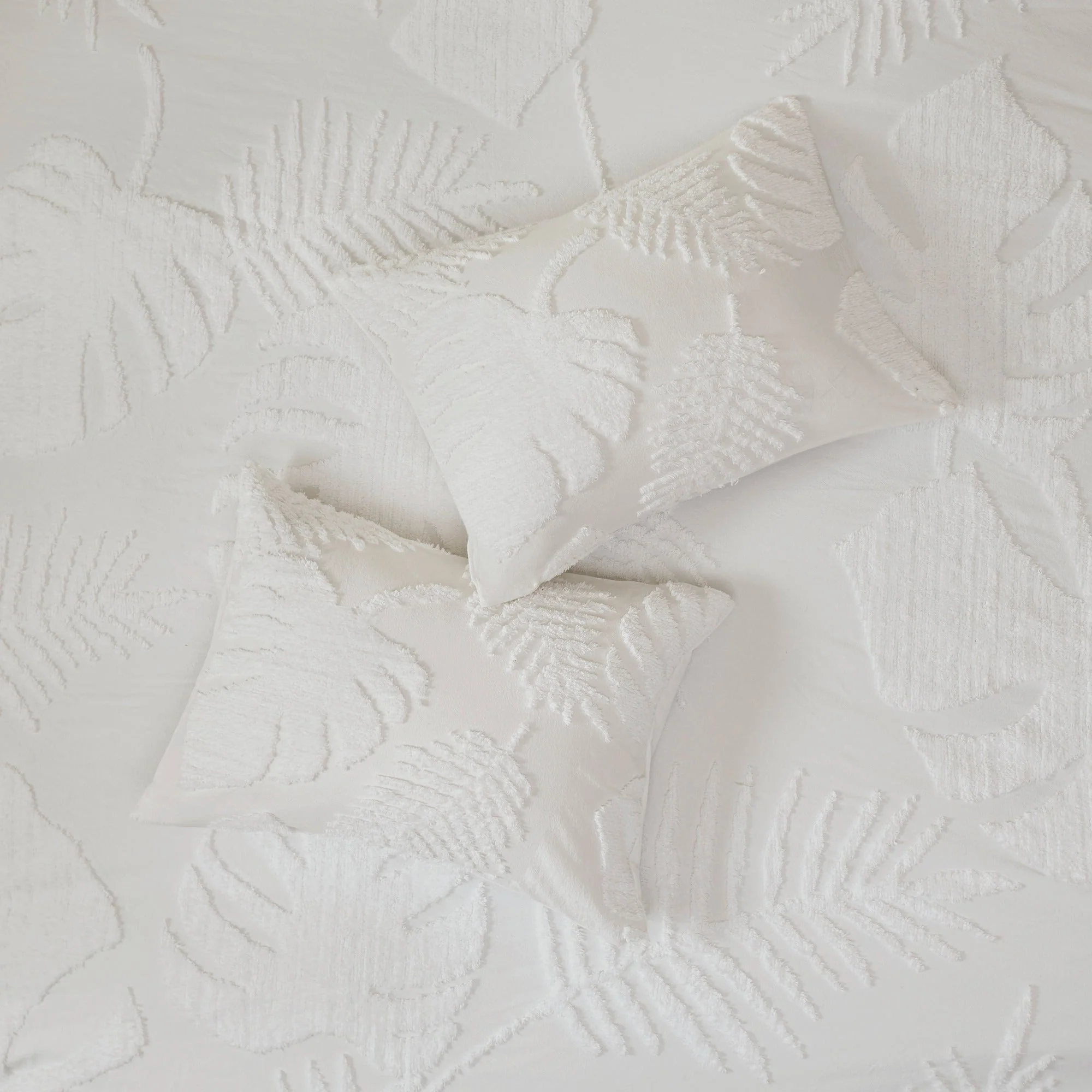 3 Piece Tufted Cotton Chenille Palm Comforter Set Off-White Full/Queen - Image 9