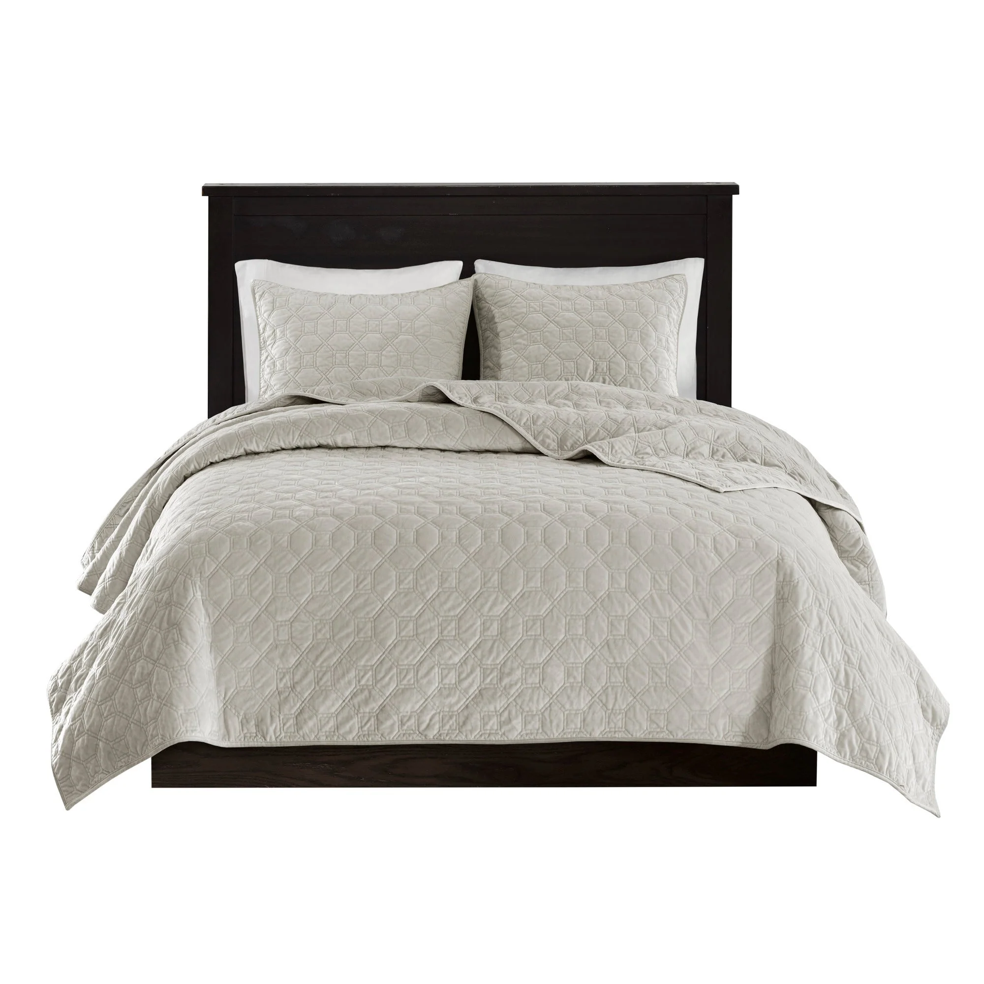 3 Piece Velvet Quilt Set Ivory Full/Queen - Image 10