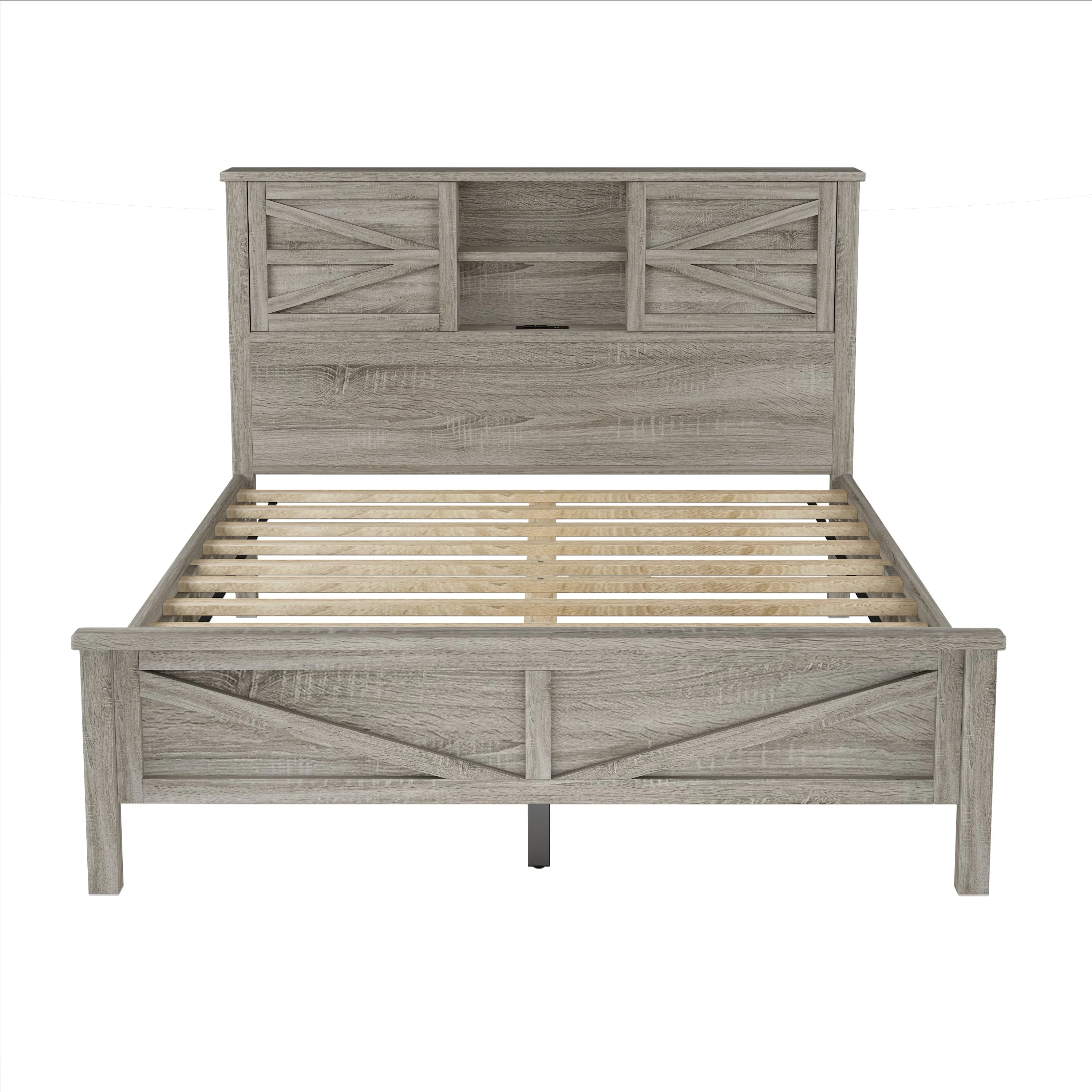3-Pieces Bedroom Set Queen Size Farmhouse Platform Bed with Storage Headboard and Charging Station - Image 16