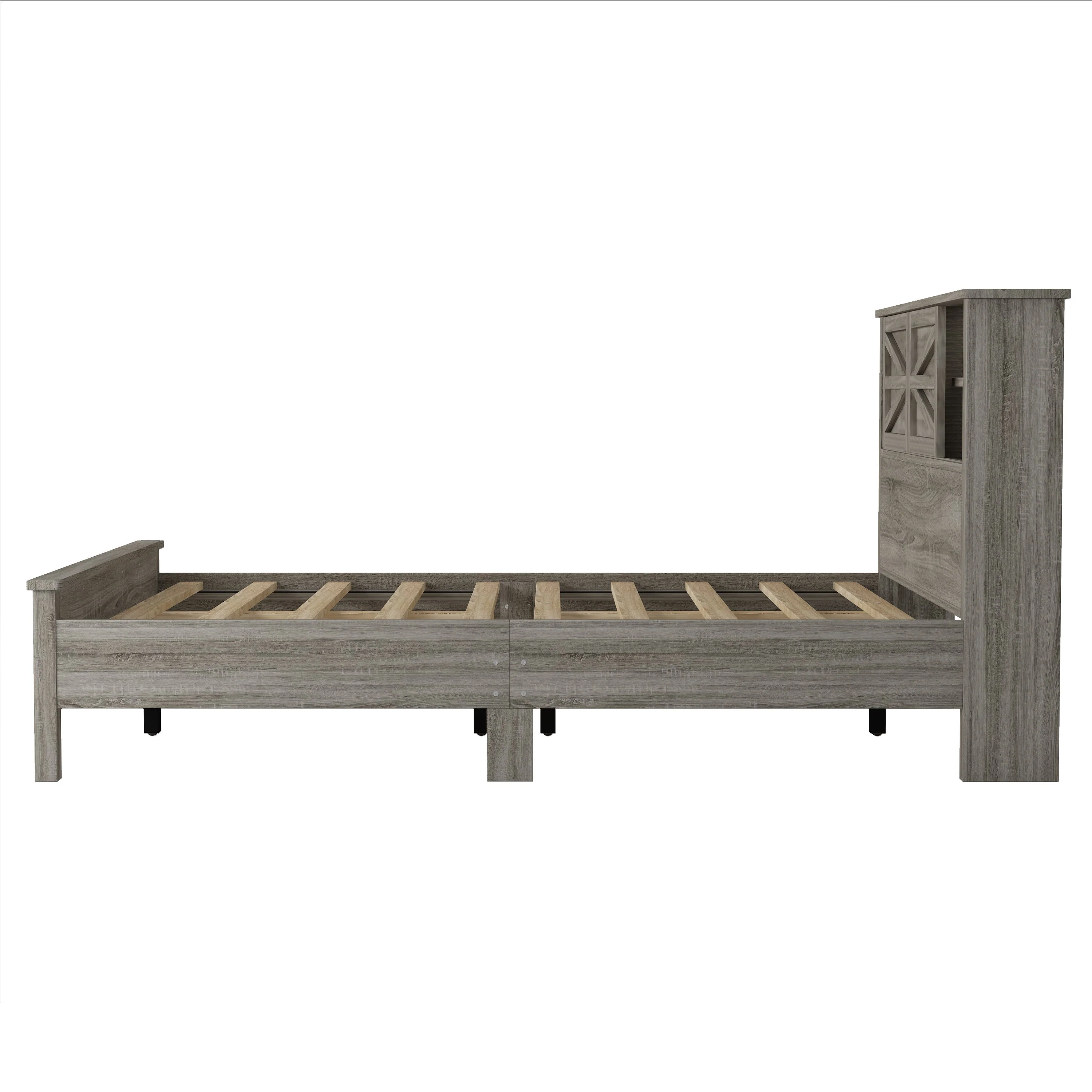 3-Pieces Bedroom Set Queen Size Farmhouse Platform Bed with Storage Headboard and Charging Station - Image 17