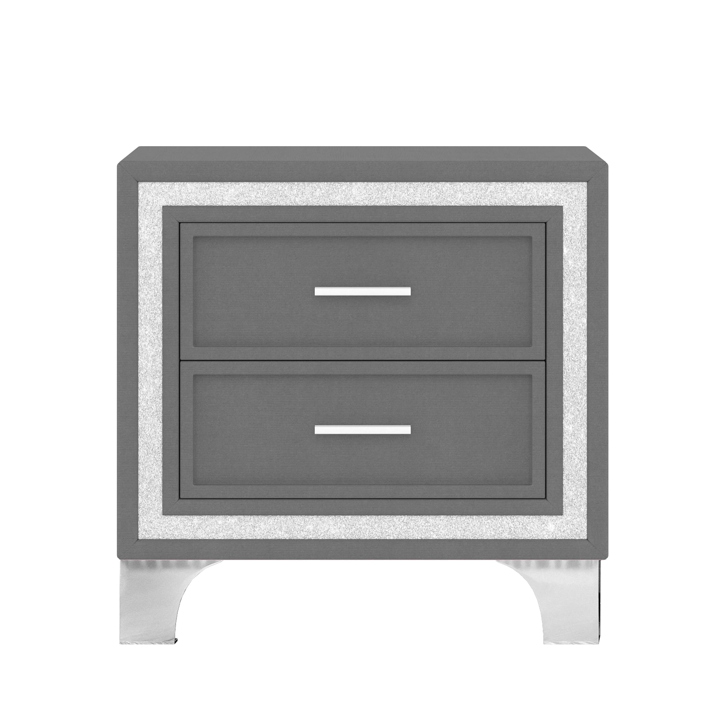 3-Pieces Bedroom Set, Queen Size Upholstered Platform Bed with LED Lights and Two Nightstands - Gray - Image 11