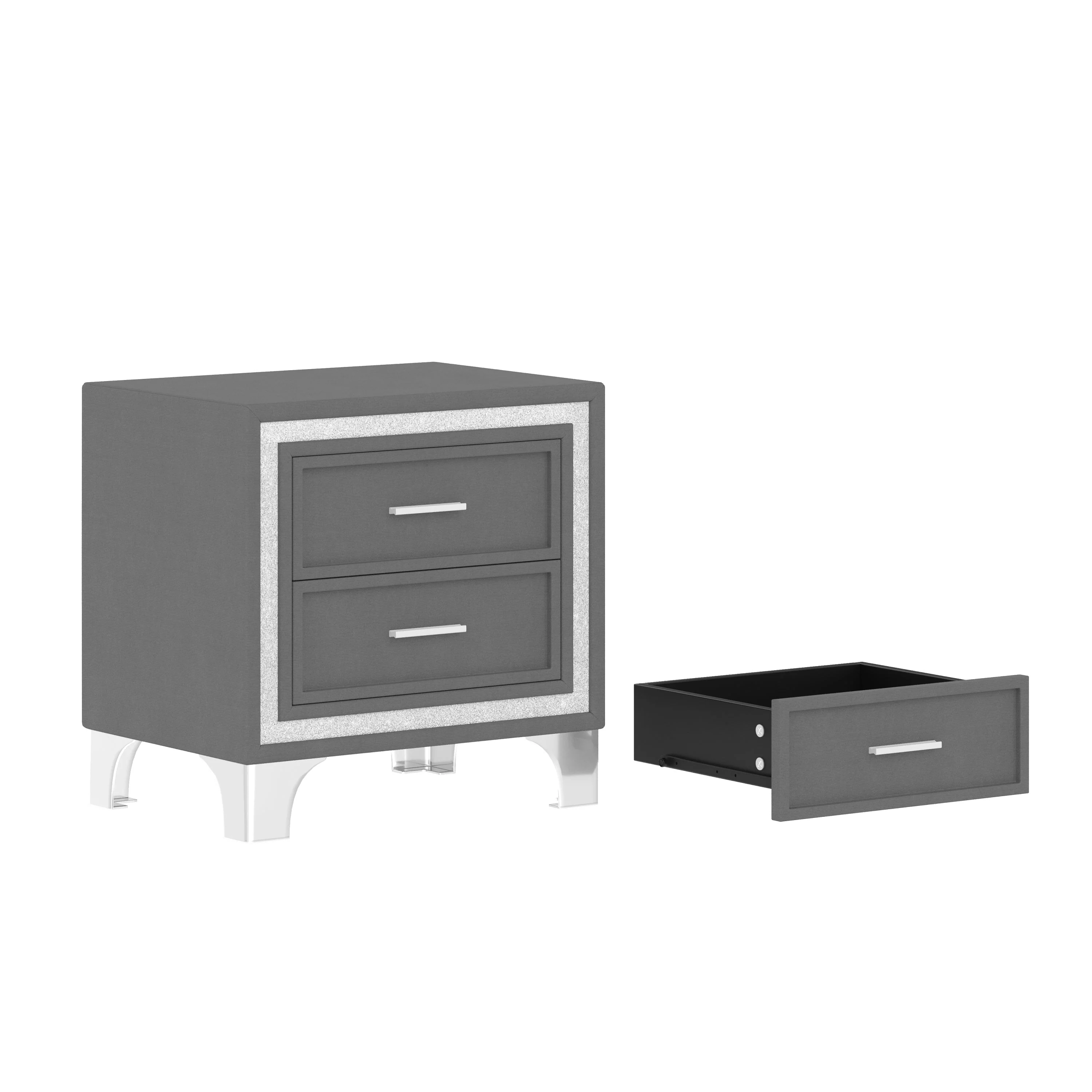 3-Pieces Bedroom Set, Queen Size Upholstered Platform Bed with LED Lights and Two Nightstands - Gray - Image 13