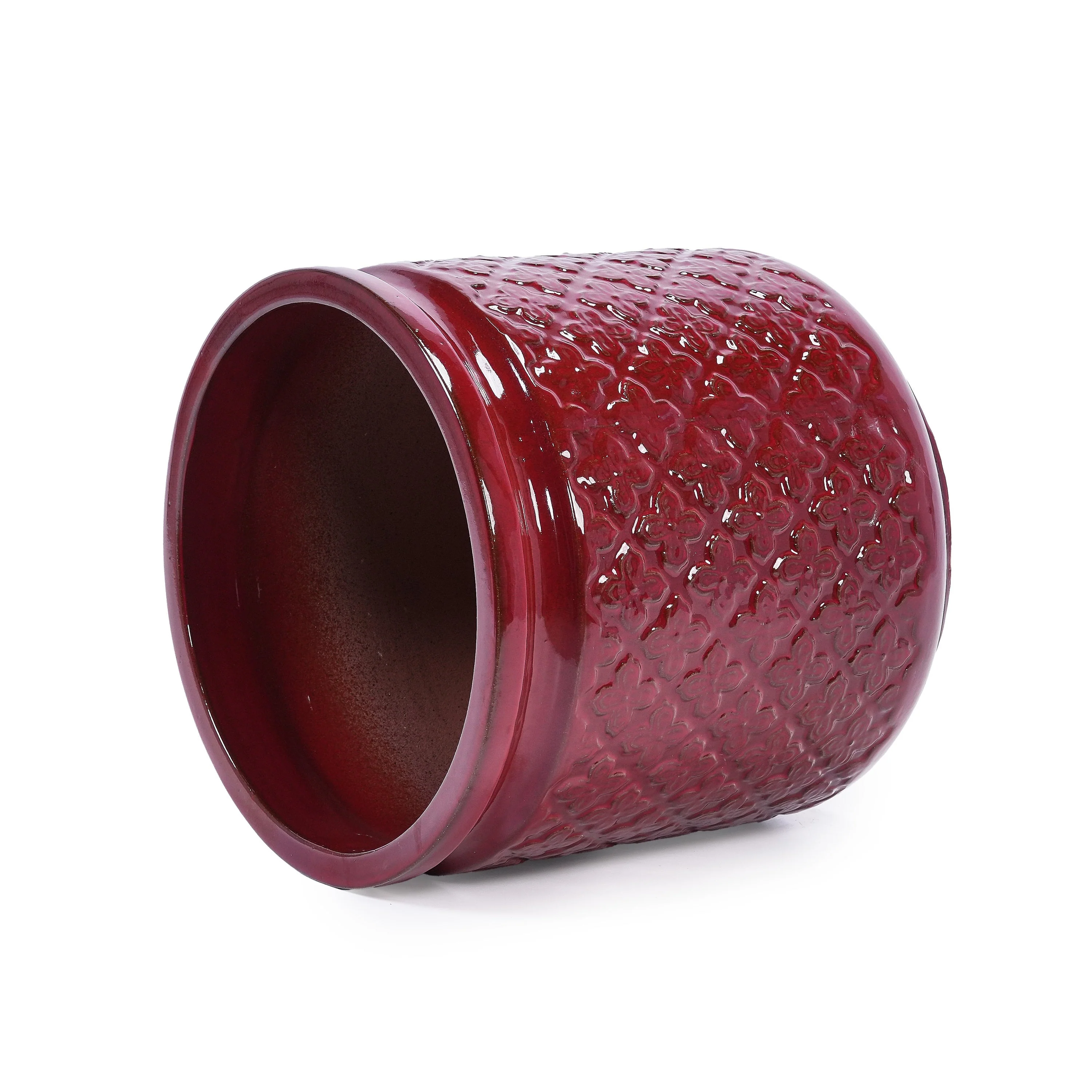 3 Pieces Ceramic Flowerpot, Modern Planter for Patio, Garden or Windowsills - Bean Paste Red - Image 11